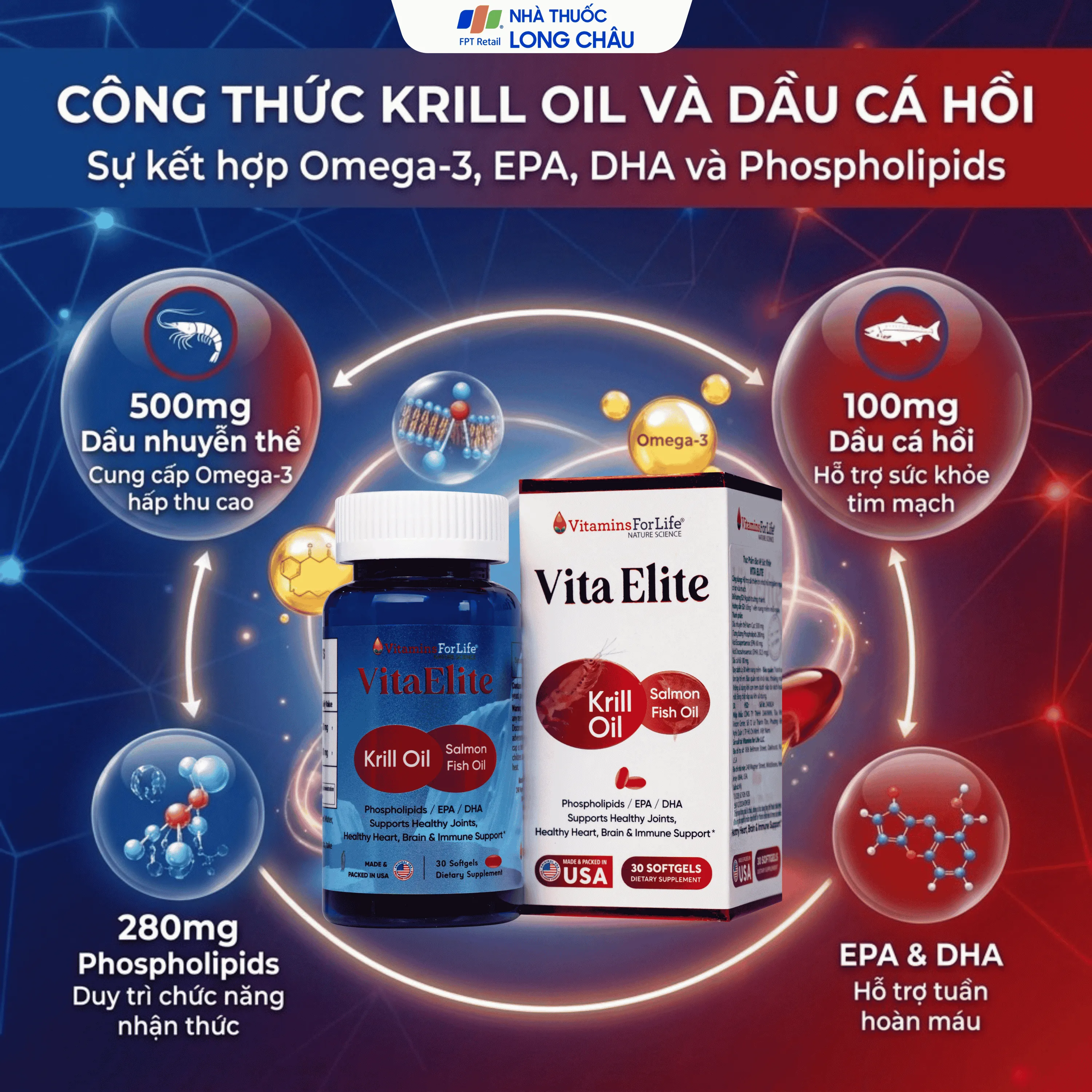 VIÊN UỐNG HỖ TRỢ CẢI THIỆN TRÍ NHỚ, HỖ TRỢ GIẢM NGUY CƠ XƠ VỮA MẠCH VITA ELITE VITAMINS FOR LIFE 30V 3