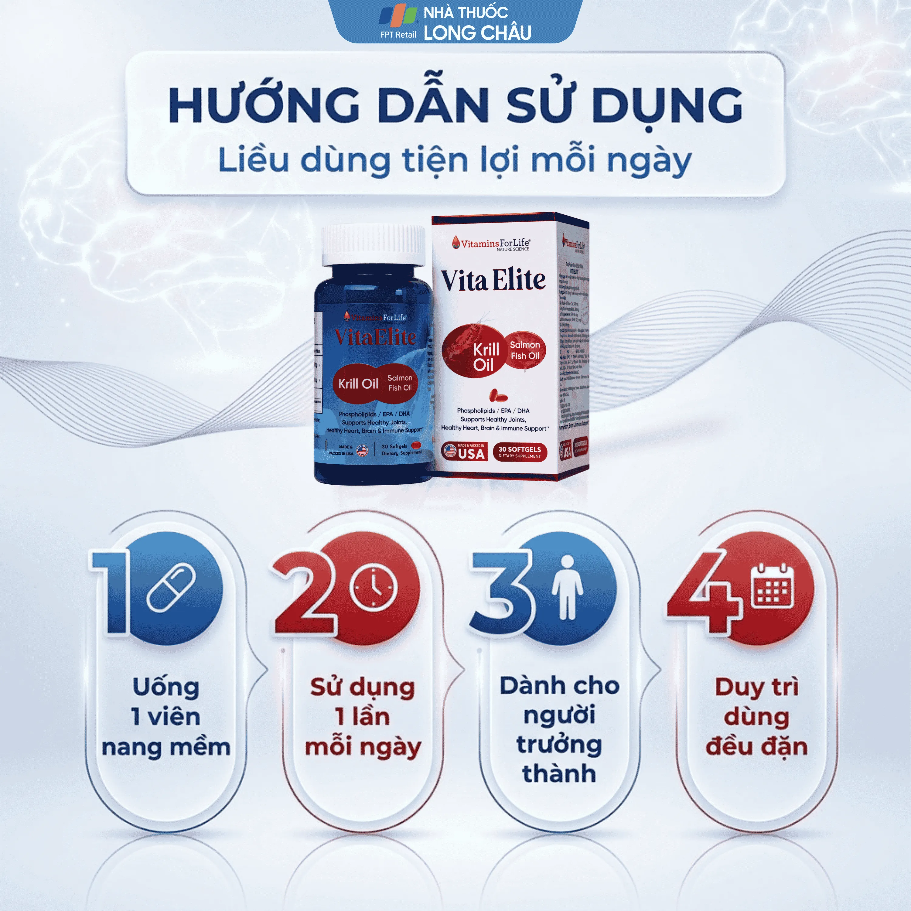 VIÊN UỐNG HỖ TRỢ CẢI THIỆN TRÍ NHỚ, HỖ TRỢ GIẢM NGUY CƠ XƠ VỮA MẠCH VITA ELITE VITAMINS FOR LIFE 30V 5