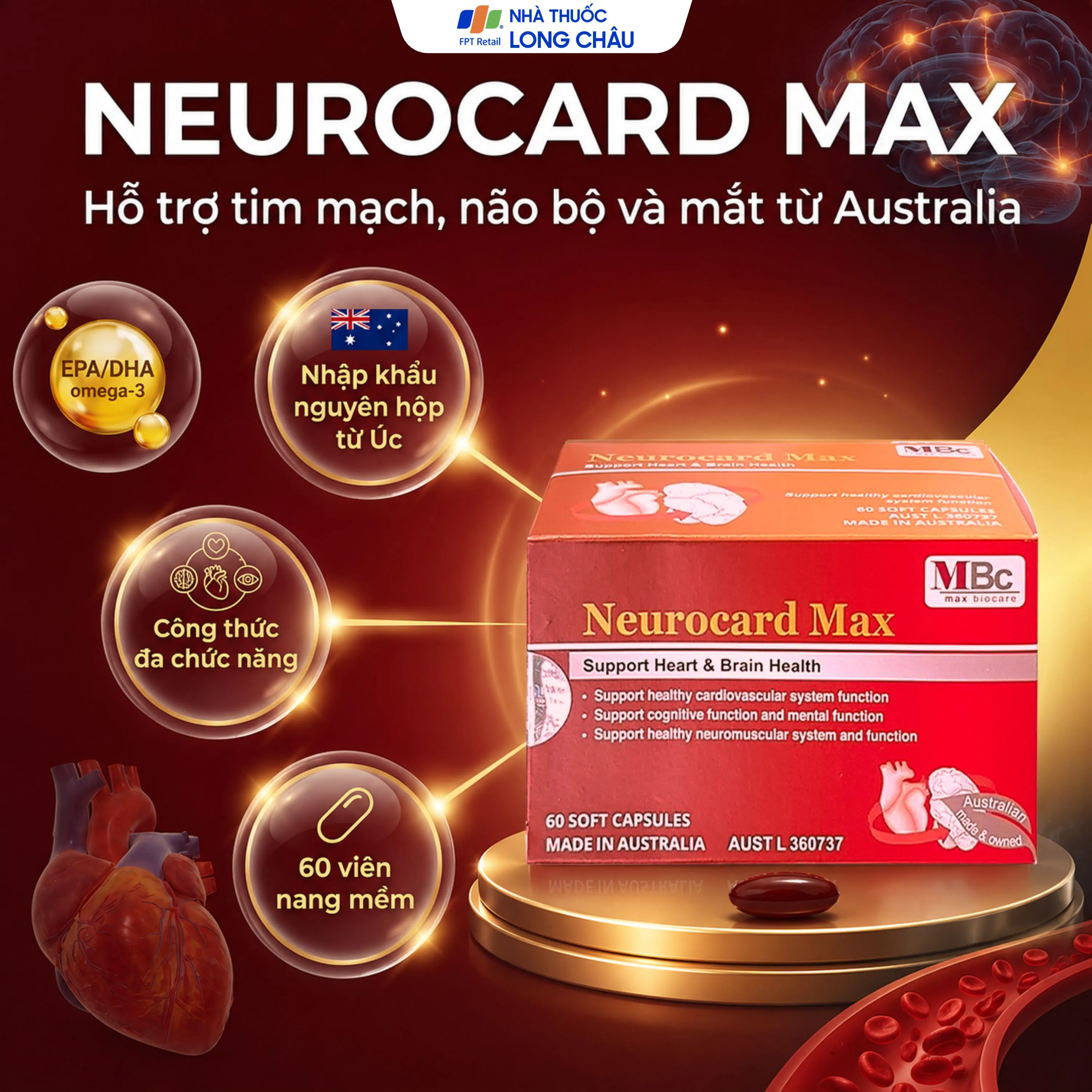VIÊN UỐNG HỖ TRỢ CHỨC NĂNG HỆ TIM MẠCH NEUROCARD MAX LUCA PHARMA 6X10 3
