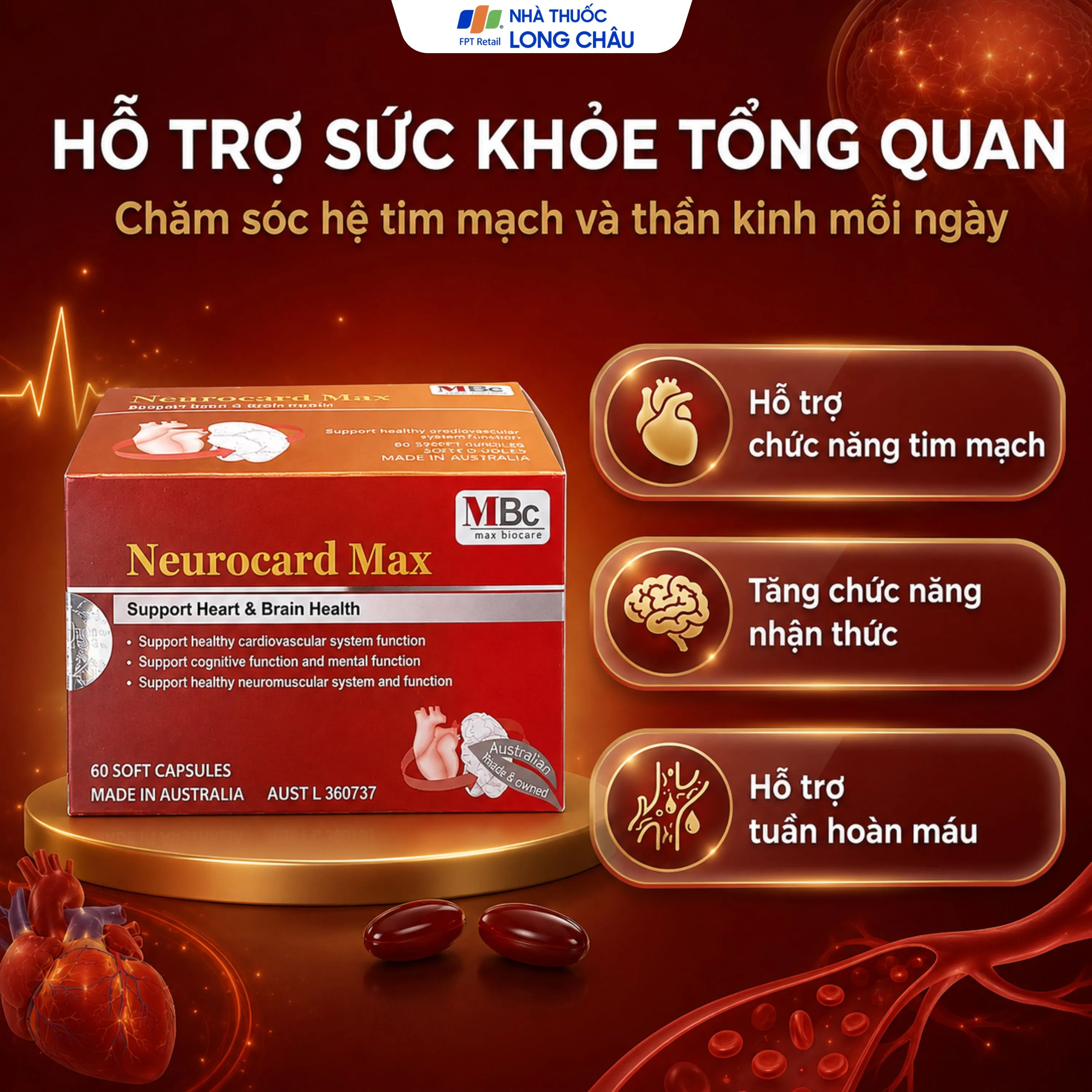 VIÊN UỐNG HỖ TRỢ CHỨC NĂNG HỆ TIM MẠCH NEUROCARD MAX LUCA PHARMA 6X10 4