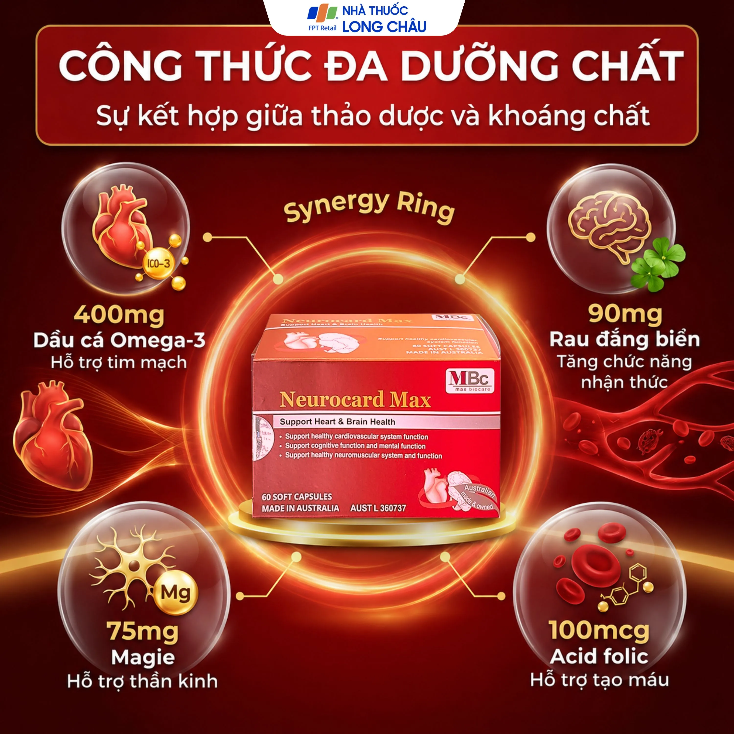VIÊN UỐNG HỖ TRỢ CHỨC NĂNG HỆ TIM MẠCH NEUROCARD MAX LUCA PHARMA 6X10 5