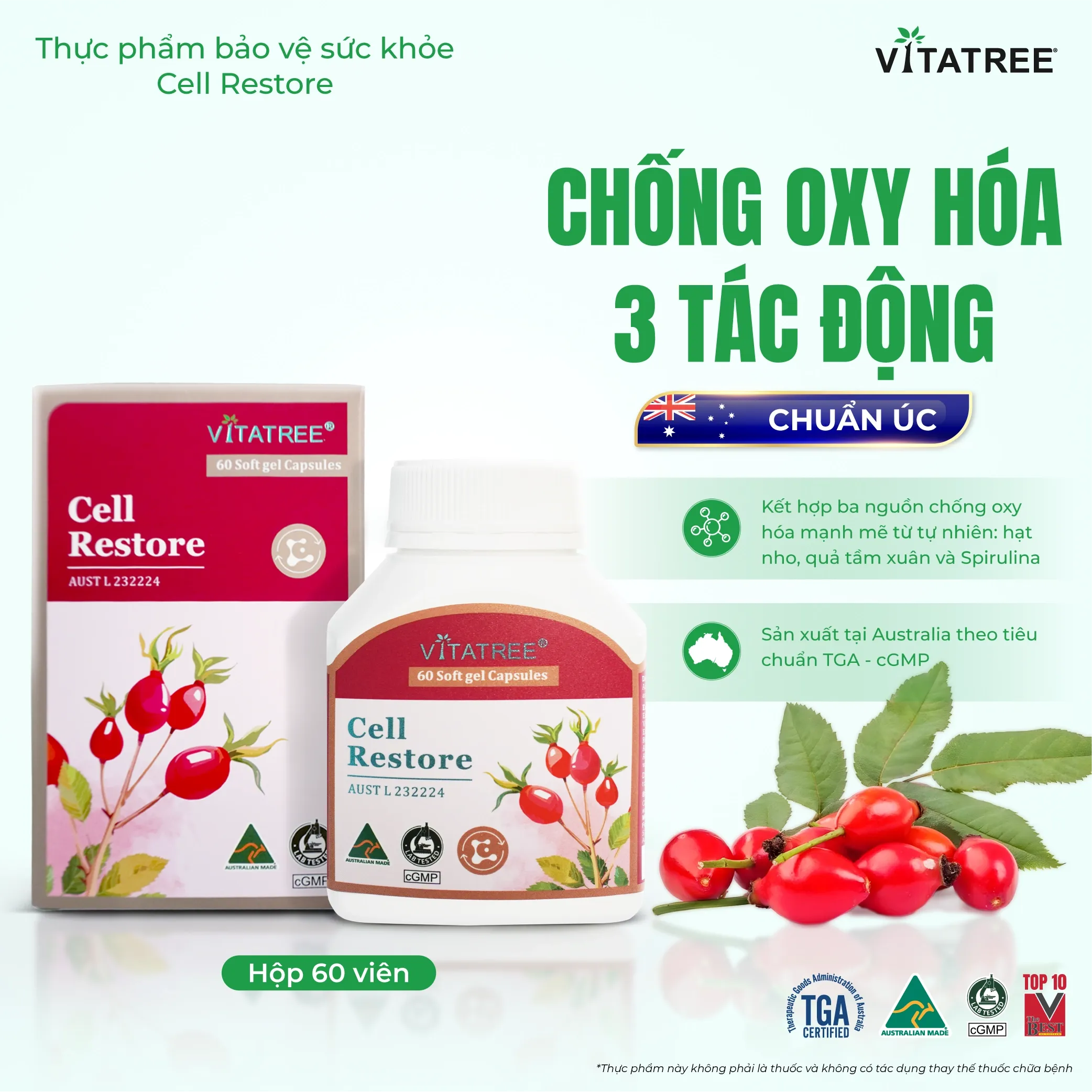 Thực phẩm bảo vệ sức khỏe Vitatree Cell Restore (Hộp 60 Viên) 2
