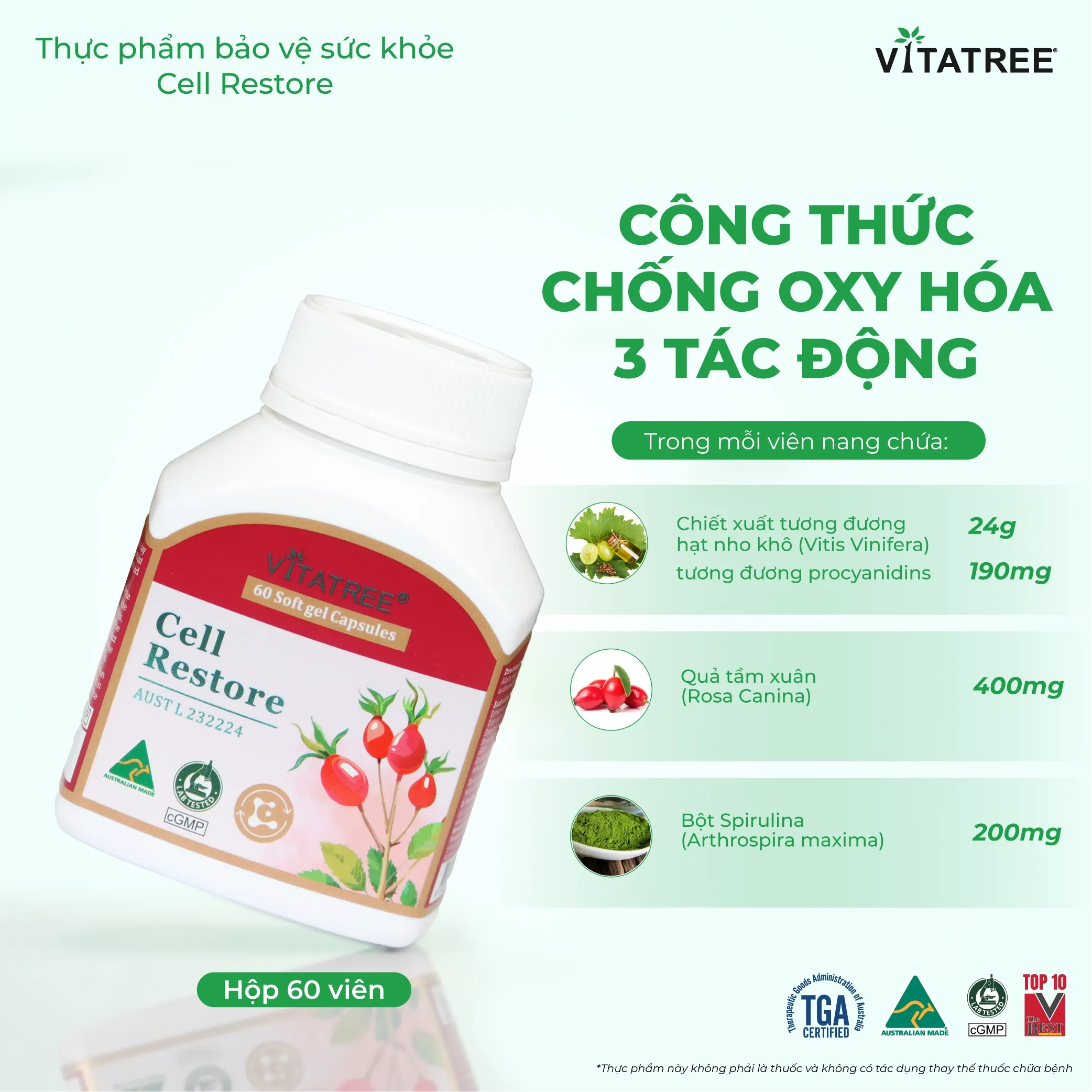 Thực phẩm bảo vệ sức khỏe Vitatree Cell Restore (Hộp 60 Viên) 3