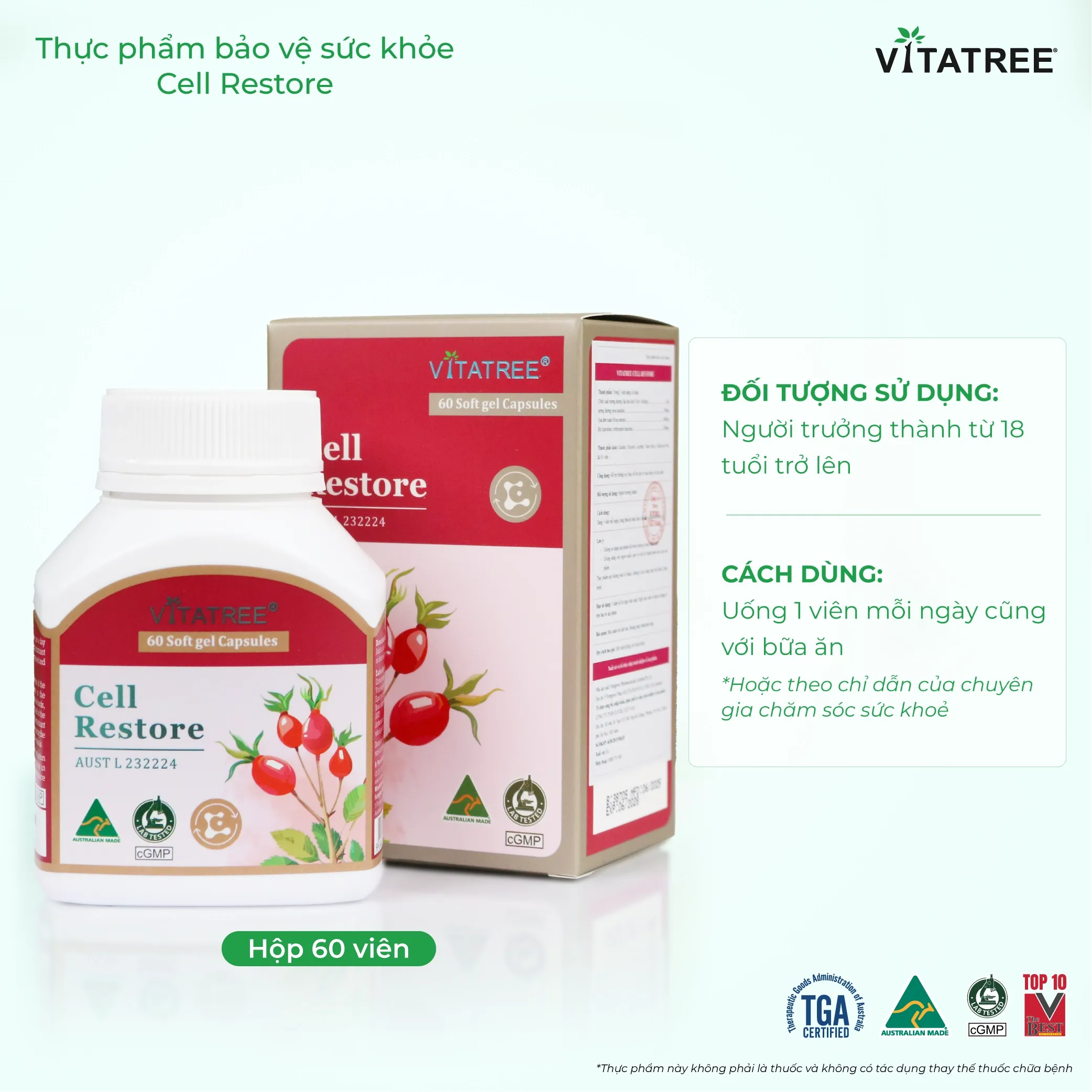 Thực phẩm bảo vệ sức khỏe Vitatree Cell Restore (Hộp 60 Viên) 5