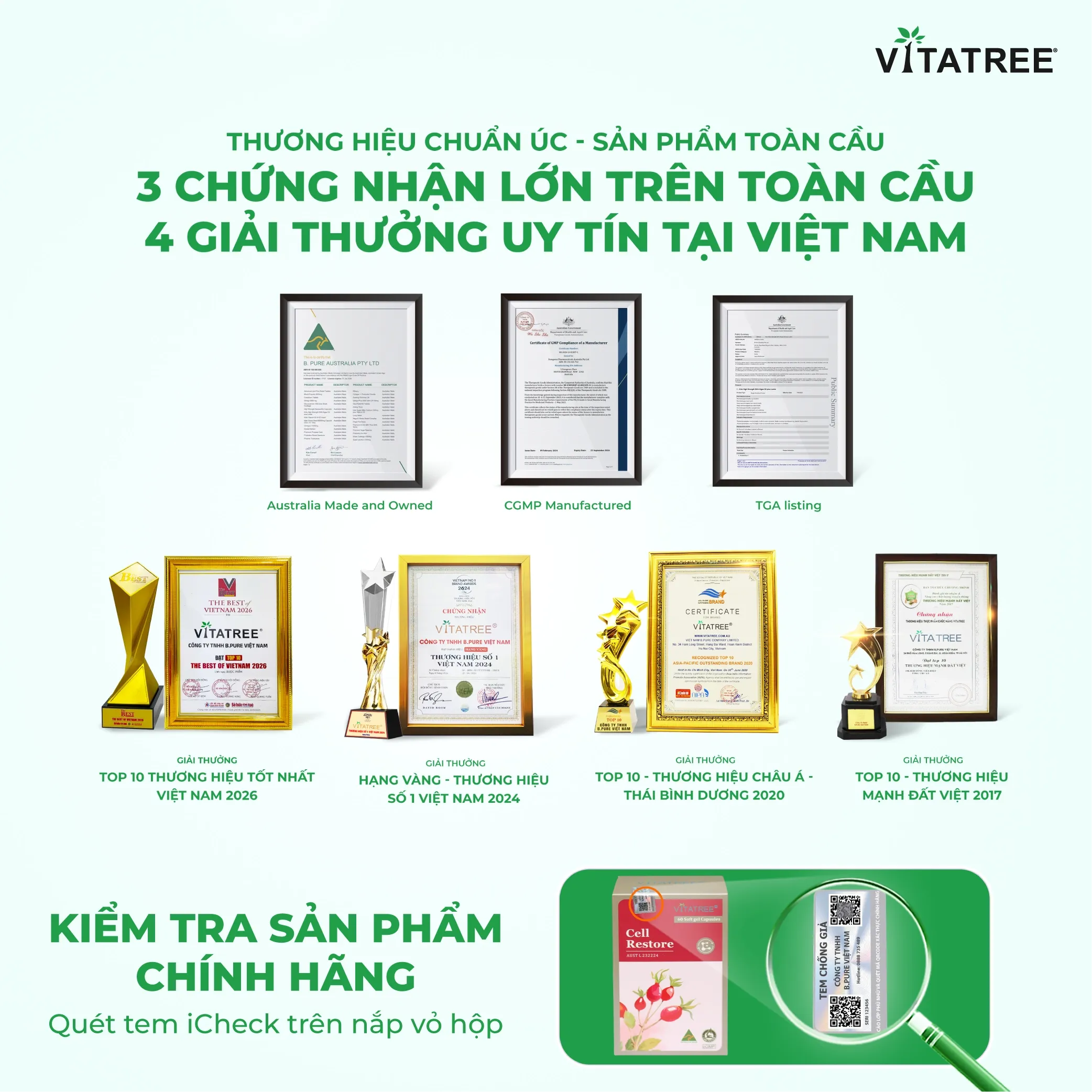 Thực phẩm bảo vệ sức khỏe Vitatree Cell Restore (Hộp 60 Viên) 6