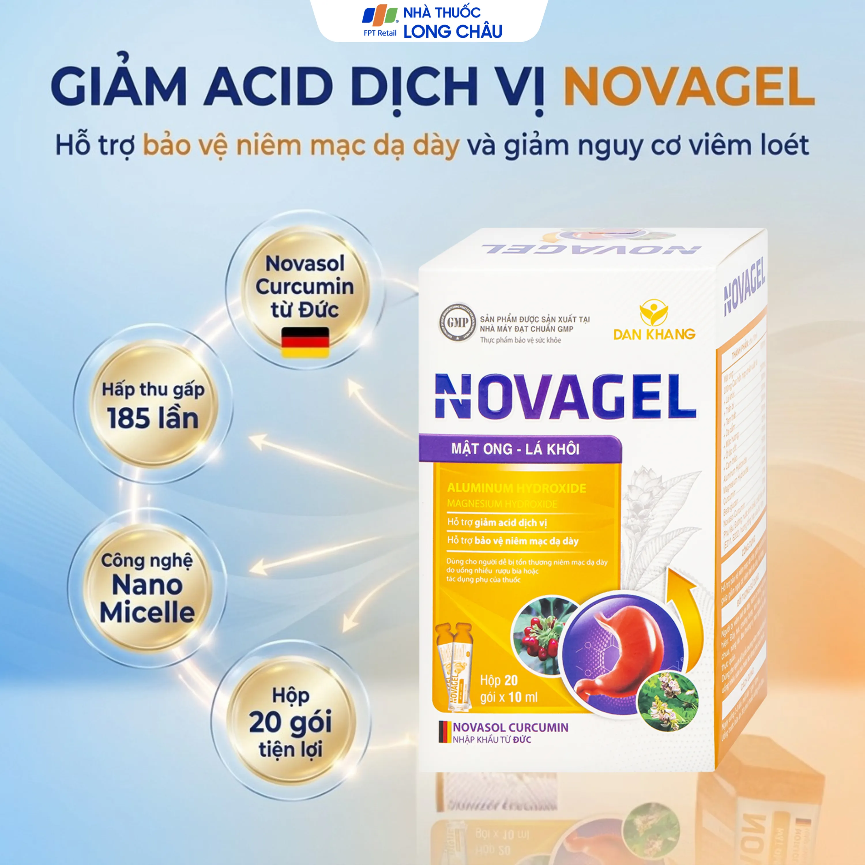 VIÊN UỐNG HỖ TRỢ GIẢM ACID DỊCH VỊ NOVAGEL DÂN KHANG 20 GÓI X 10ML 2
