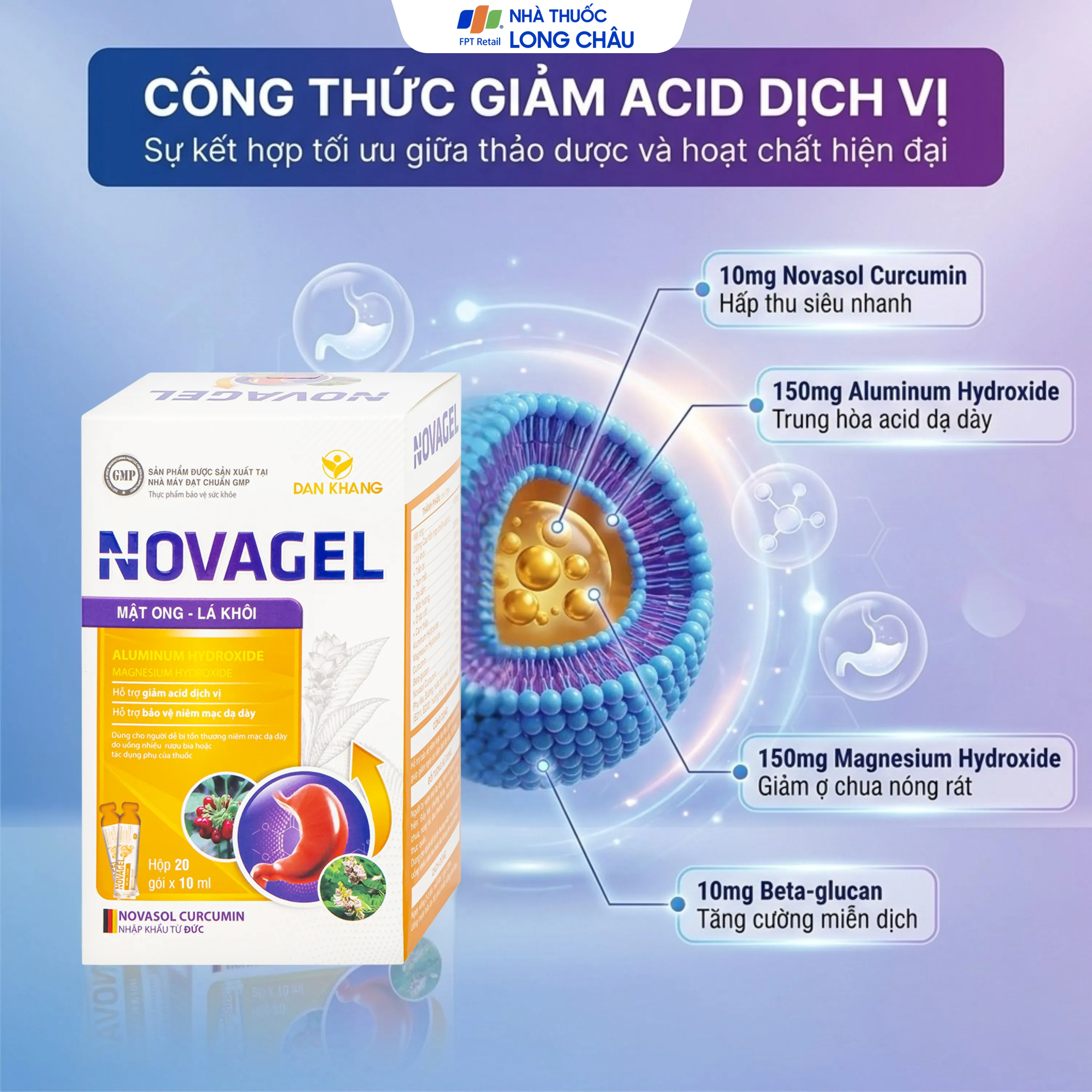 VIÊN UỐNG HỖ TRỢ GIẢM ACID DỊCH VỊ NOVAGEL DÂN KHANG 20 GÓI X 10ML 3