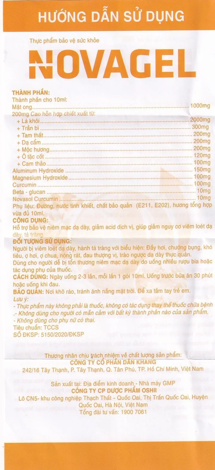 VIÊN UỐNG HỖ TRỢ GIẢM ACID DỊCH VỊ NOVAGEL DÂN KHANG 20 GÓI X 10ML 9