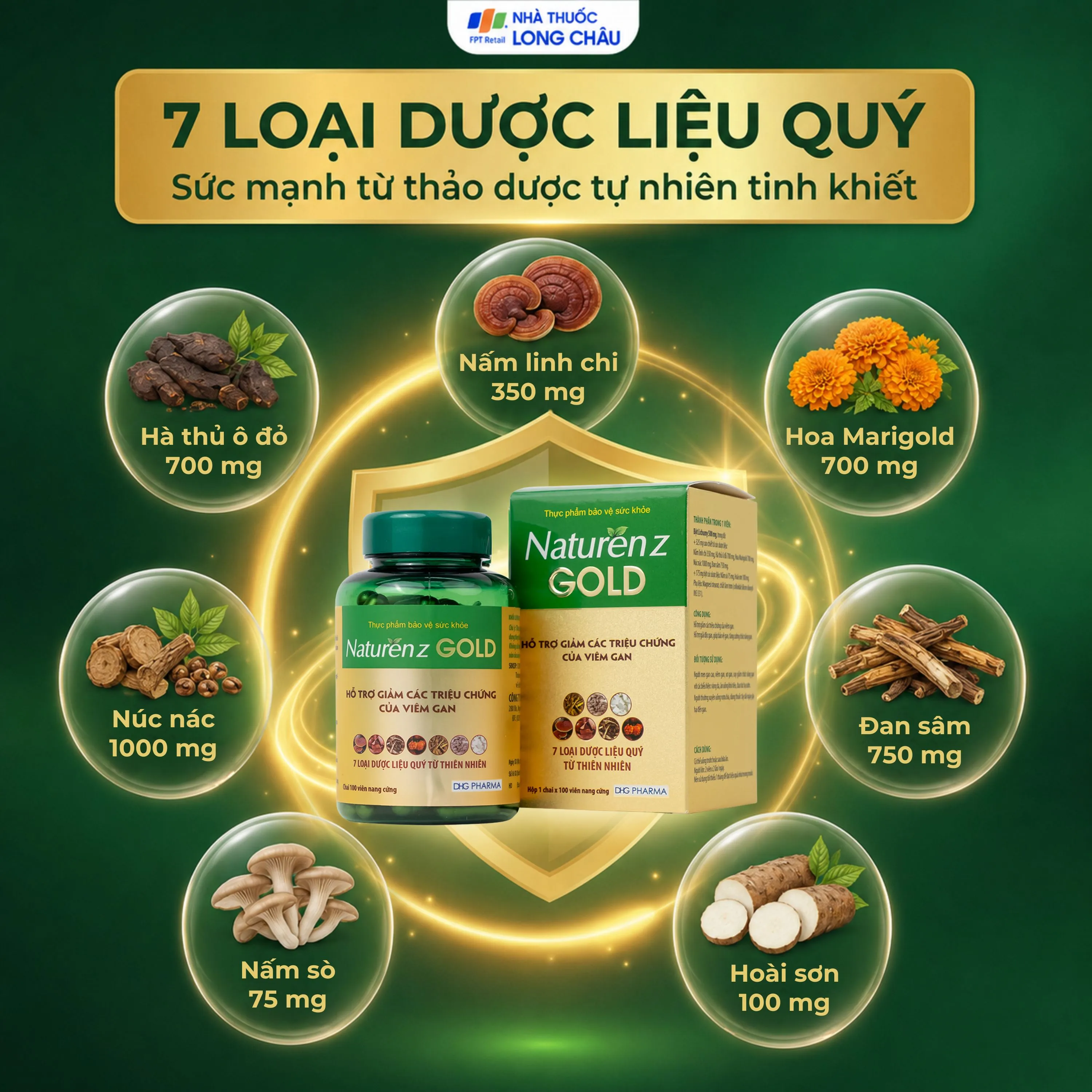 VIÊN UỐNG HỖ TRỢ GIẢM CÁC TRIỆU CHỨNG CỦA VIÊM GAN NATURENZ GOLD DHG PHARMA 100V 3