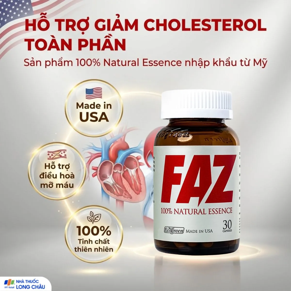 Viên uống FAZ Ecogreen hỗ trợ giảm cholesterol toàn phần, giảm LDL-c (30 viên) 2