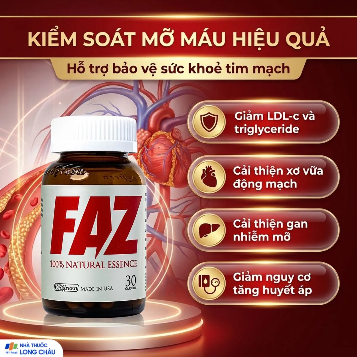 Viên uống FAZ Ecogreen hỗ trợ giảm cholesterol toàn phần, giảm LDL-c (30 viên) 3