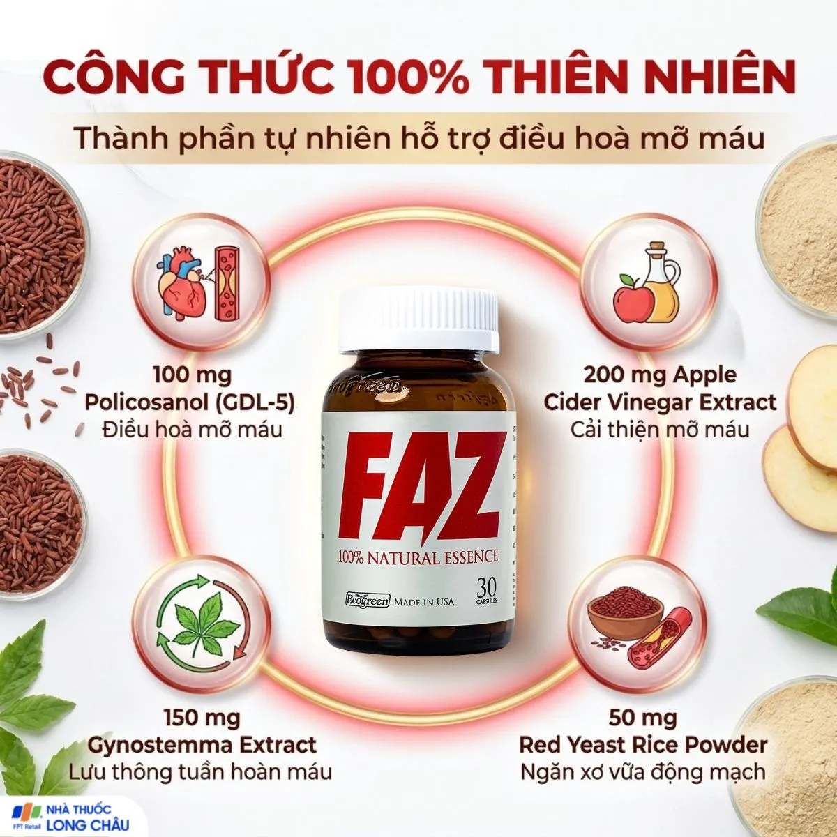 Viên uống FAZ Ecogreen hỗ trợ giảm cholesterol toàn phần, giảm LDL-c (30 viên) 4