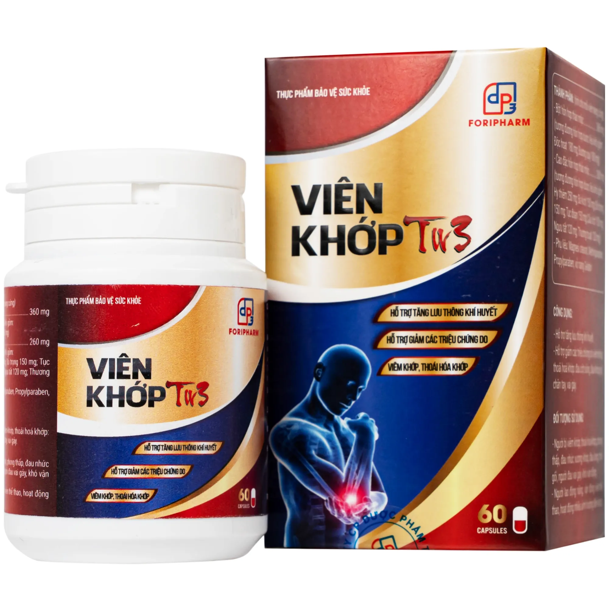 VIÊN UỐNG HỖ TRỢ GIẢM TRIỆU CHỨNG DO VIÊM KHỚP, THOÁI HOÁ KHỚP VIÊN KHỚP TW3 FORIPHARM 60V