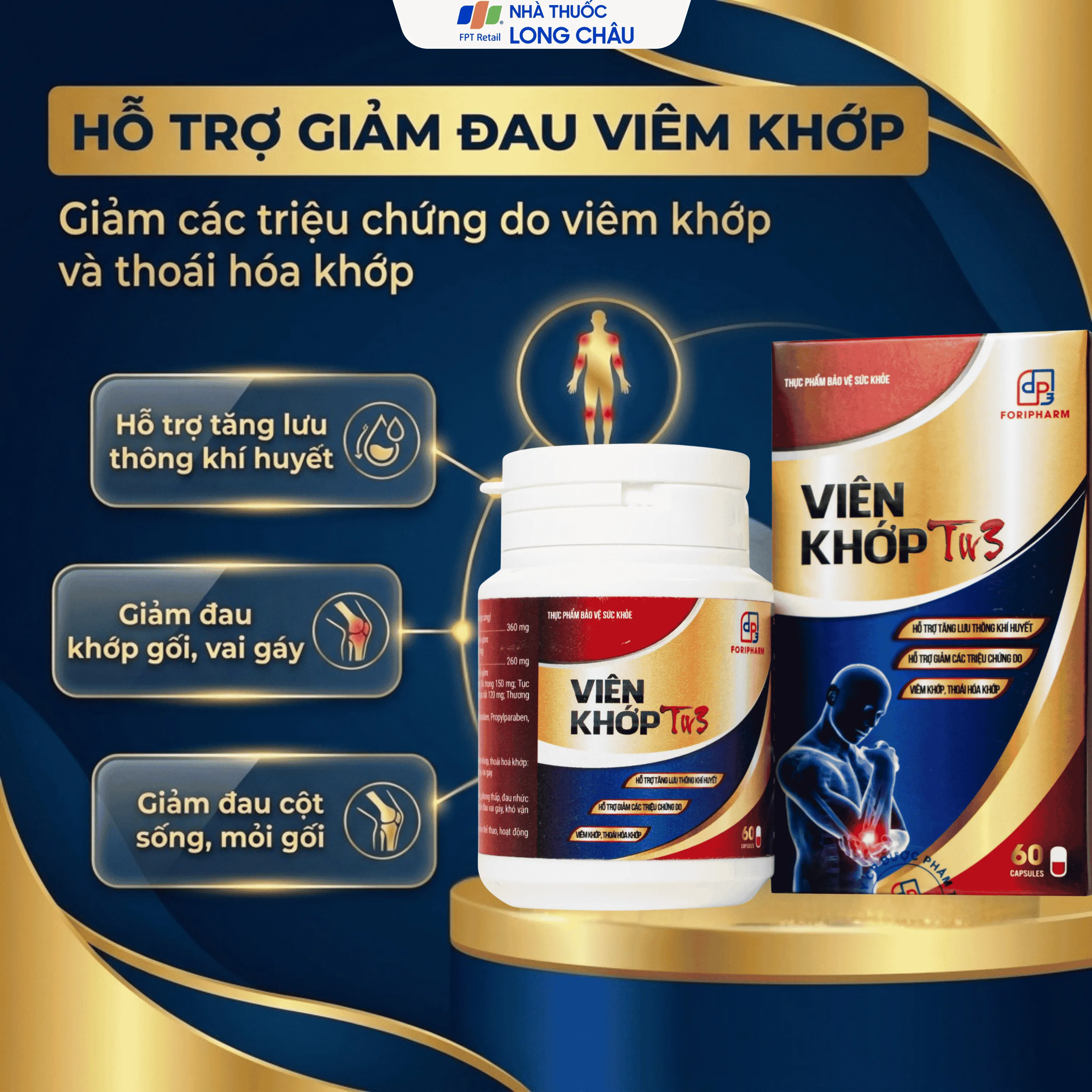 VIÊN UỐNG HỖ TRỢ GIẢM TRIỆU CHỨNG DO VIÊM KHỚP, THOÁI HOÁ KHỚP VIÊN KHỚP TW3 FORIPHARM 60V 2