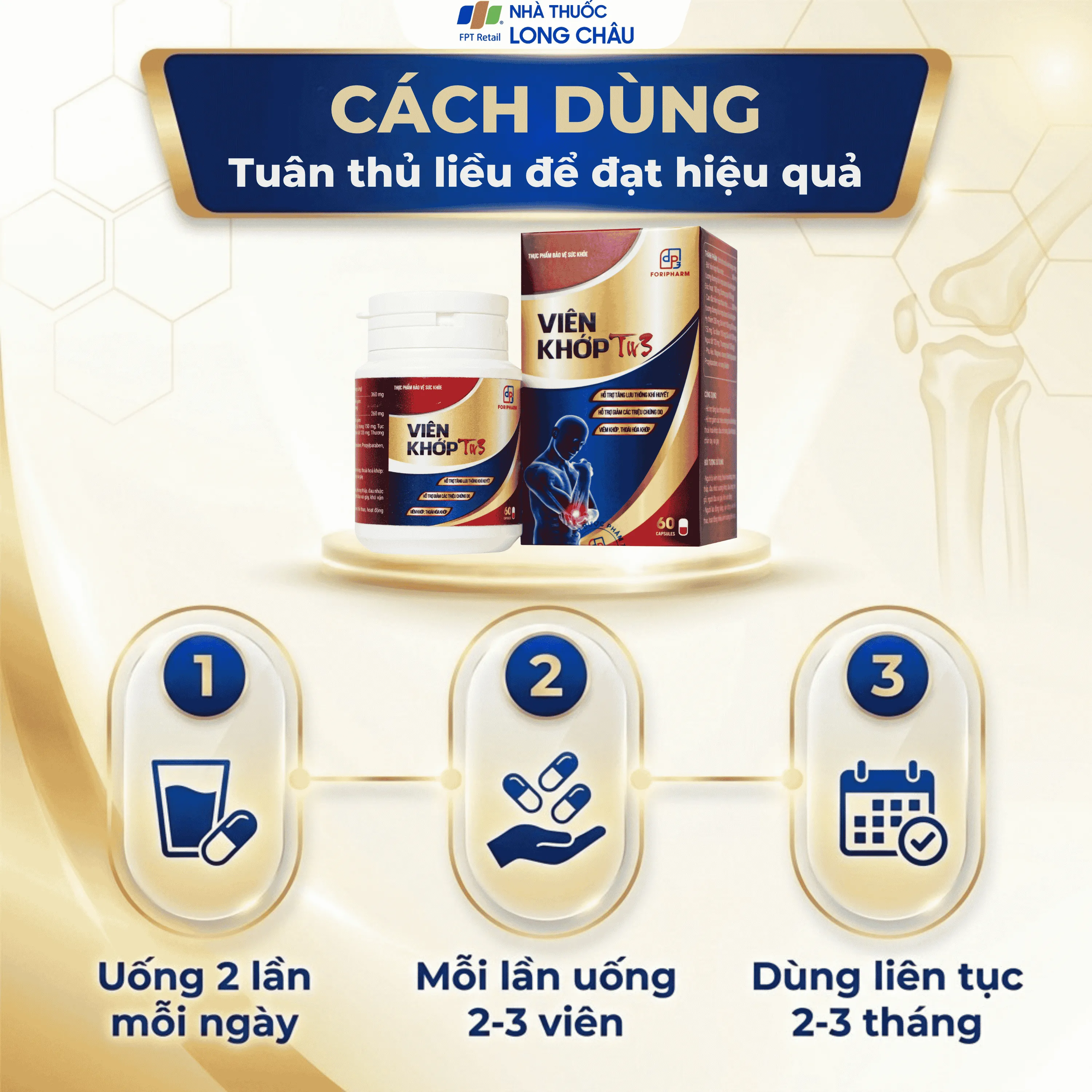 VIÊN UỐNG HỖ TRỢ GIẢM TRIỆU CHỨNG DO VIÊM KHỚP, THOÁI HOÁ KHỚP VIÊN KHỚP TW3 FORIPHARM 60V 5