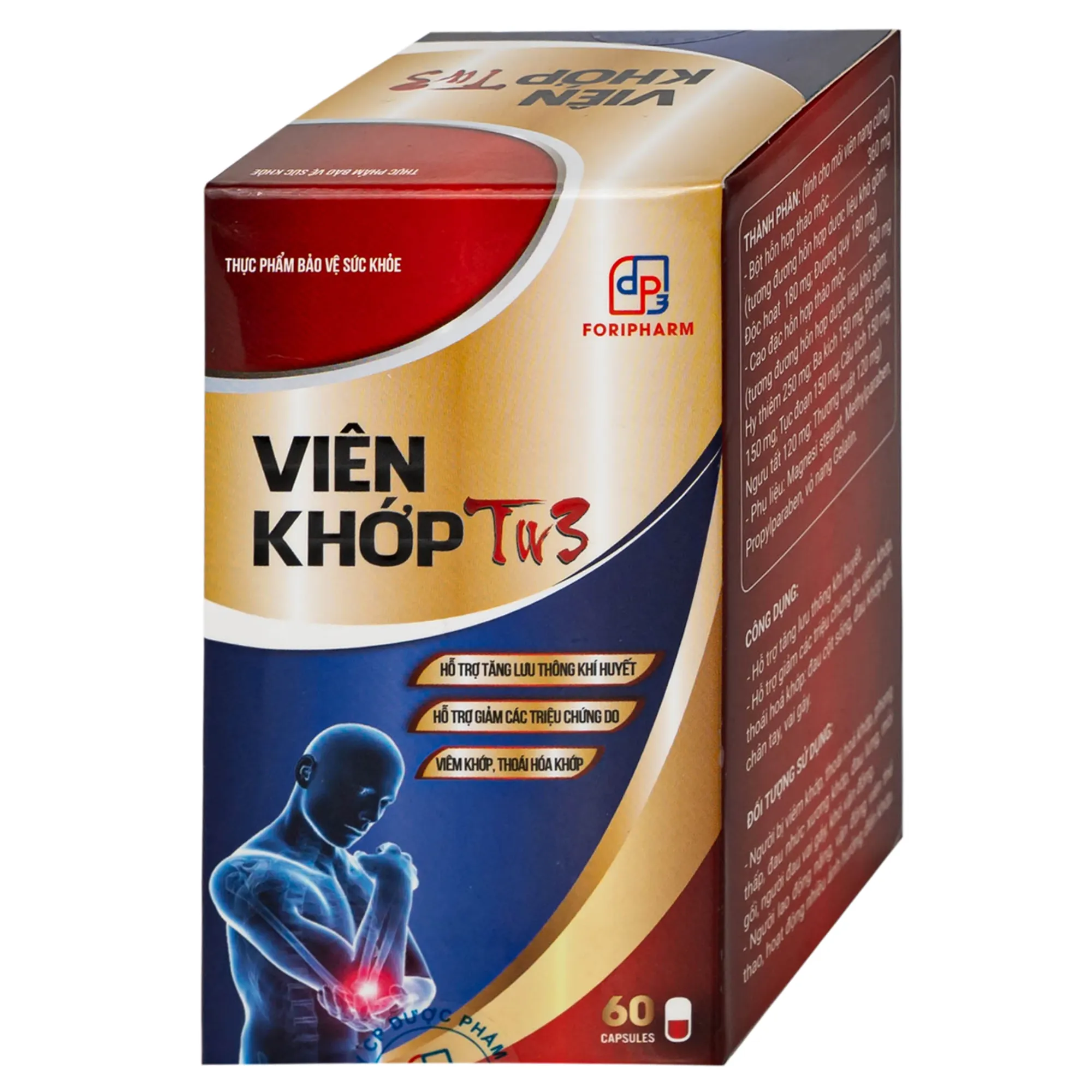 VIÊN UỐNG HỖ TRỢ GIẢM TRIỆU CHỨNG DO VIÊM KHỚP, THOÁI HOÁ KHỚP VIÊN KHỚP TW3 FORIPHARM 60V 8