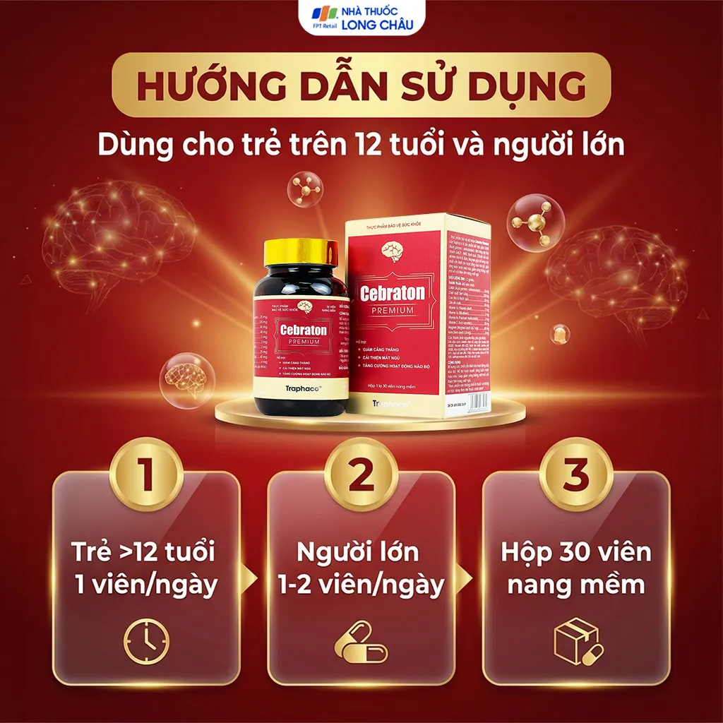 VIÊN UỐNG HỖ TRỢ GIẢM CĂNG THẲNG, CẢI THIỆN MẤT NGỦ, TĂNG CƯỜNG HOẠT ĐỘNG NÃO BỘ CEBRATON PREMIUM TRAPHACO 60V 5