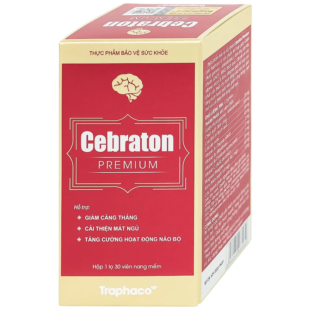 VIÊN UỐNG HỖ TRỢ GIẢM CĂNG THẲNG, CẢI THIỆN MẤT NGỦ, TĂNG CƯỜNG HOẠT ĐỘNG NÃO BỘ CEBRATON PREMIUM TRAPHACO 60V 6