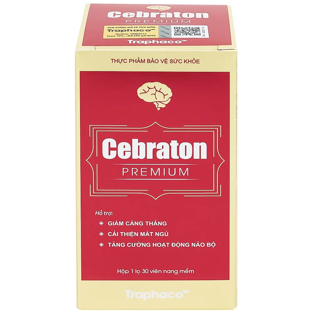 VIÊN UỐNG HỖ TRỢ GIẢM CĂNG THẲNG, CẢI THIỆN MẤT NGỦ, TĂNG CƯỜNG HOẠT ĐỘNG NÃO BỘ CEBRATON PREMIUM TRAPHACO 60V 8
