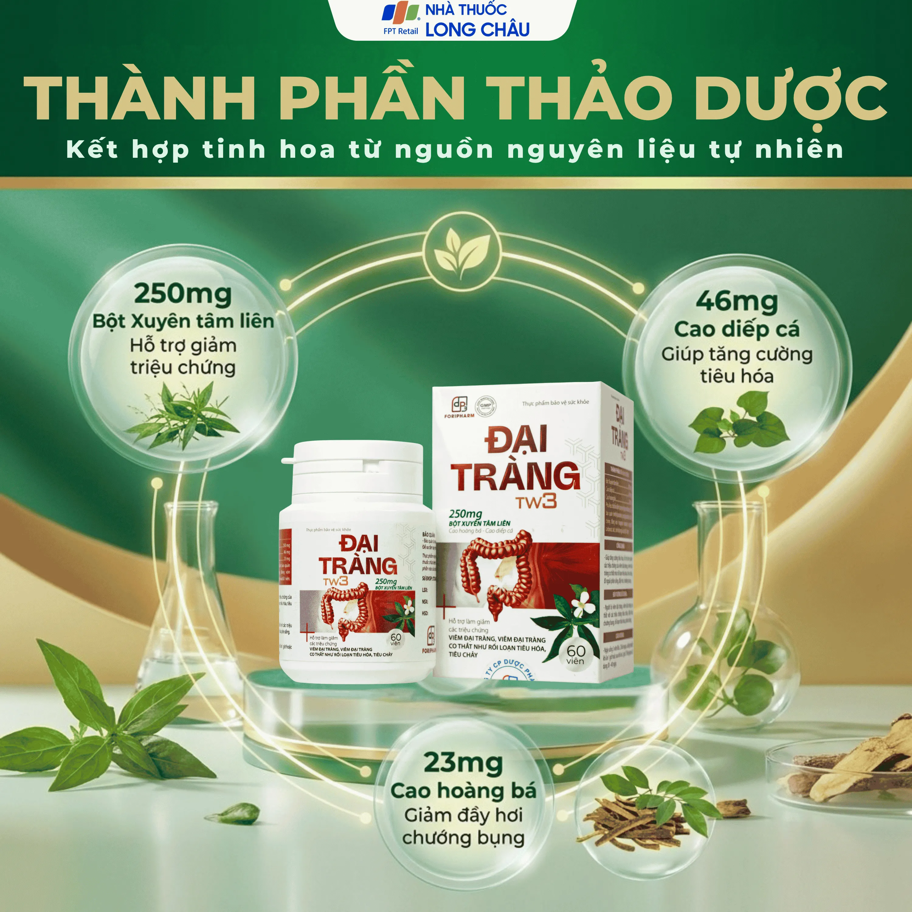VIÊN UỐNG HỖ TRỢ LÀM GIẢM CÁC TRIỆU CHỨNG VIÊM ĐẠI TRÀNG, TĂNG CƯỜNG TIÊU HOÁ ĐẠI TRÀNG TW3 FORIPHARM 60V 3