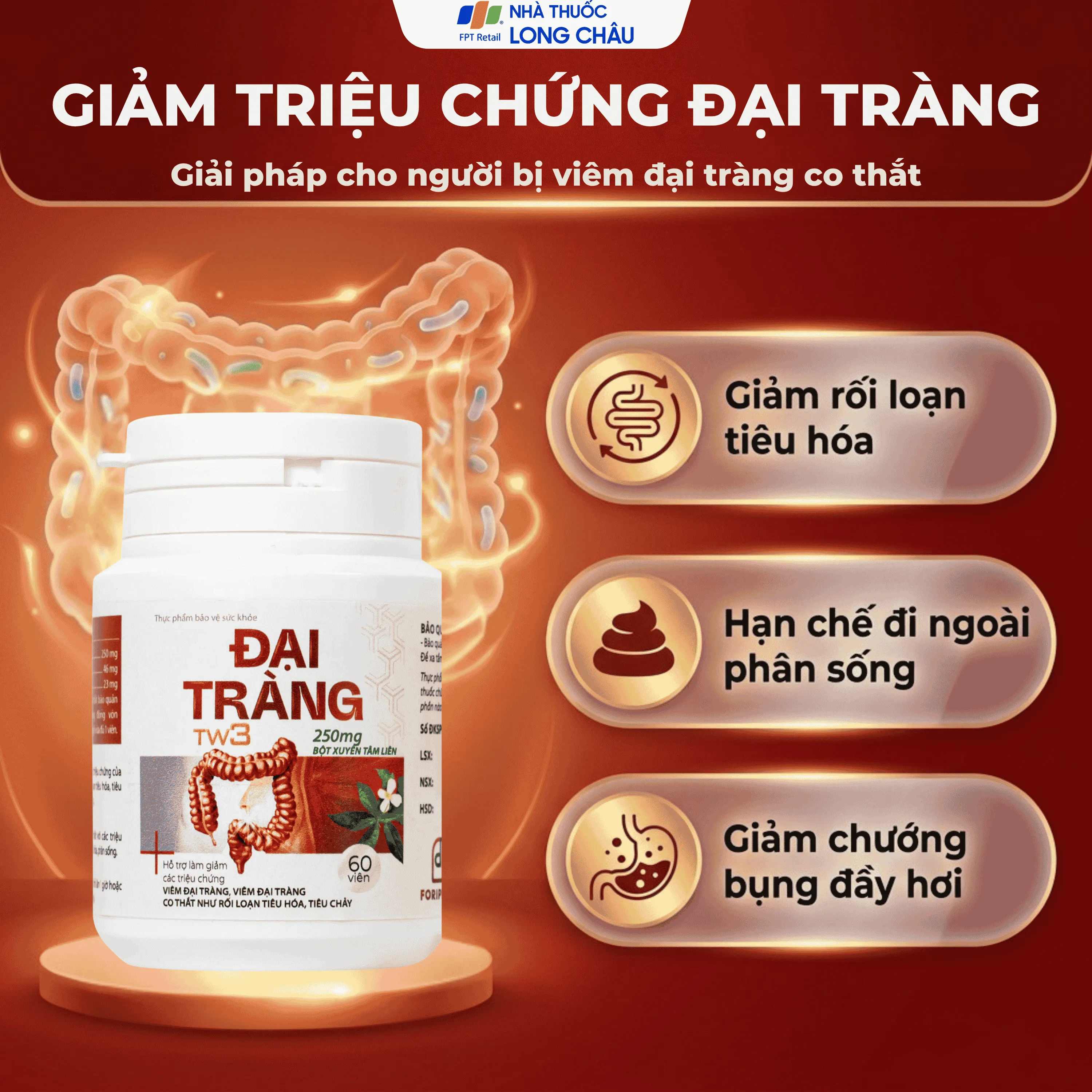 VIÊN UỐNG HỖ TRỢ LÀM GIẢM CÁC TRIỆU CHỨNG VIÊM ĐẠI TRÀNG, TĂNG CƯỜNG TIÊU HOÁ ĐẠI TRÀNG TW3 FORIPHARM 60V 4