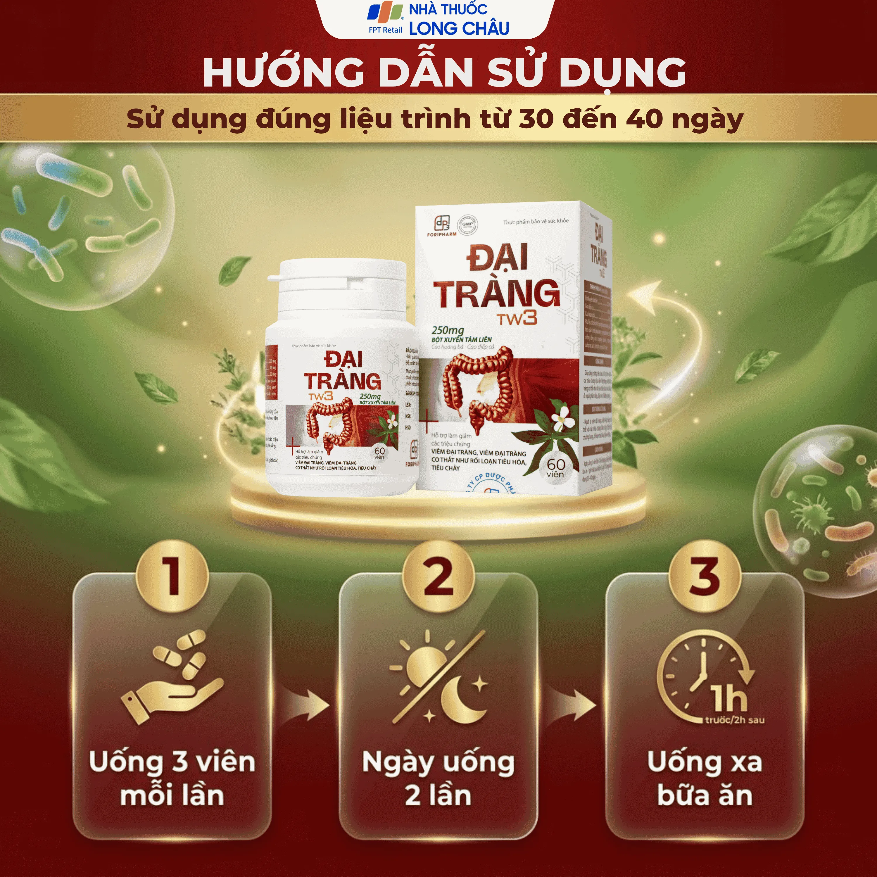 VIÊN UỐNG HỖ TRỢ LÀM GIẢM CÁC TRIỆU CHỨNG VIÊM ĐẠI TRÀNG, TĂNG CƯỜNG TIÊU HOÁ ĐẠI TRÀNG TW3 FORIPHARM 60V 5