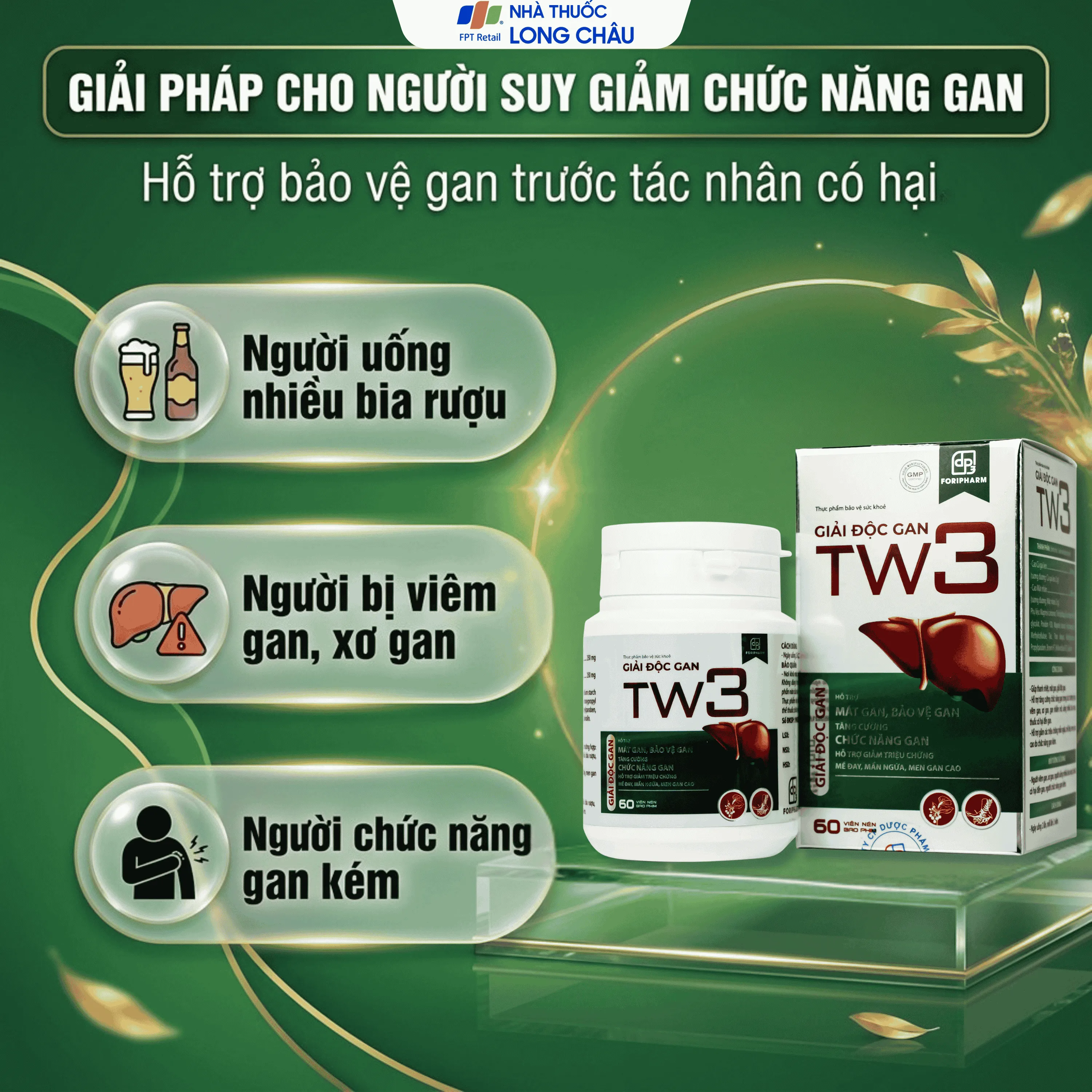 VIÊN UỐNG HỖ TRỢ MÁT GAN BẢO VỆ GAN, TĂNG CƯỜNG CHỨC NĂNG GAN GIẢI ĐỘC GAN TW3 FORIPHARM 60V 2