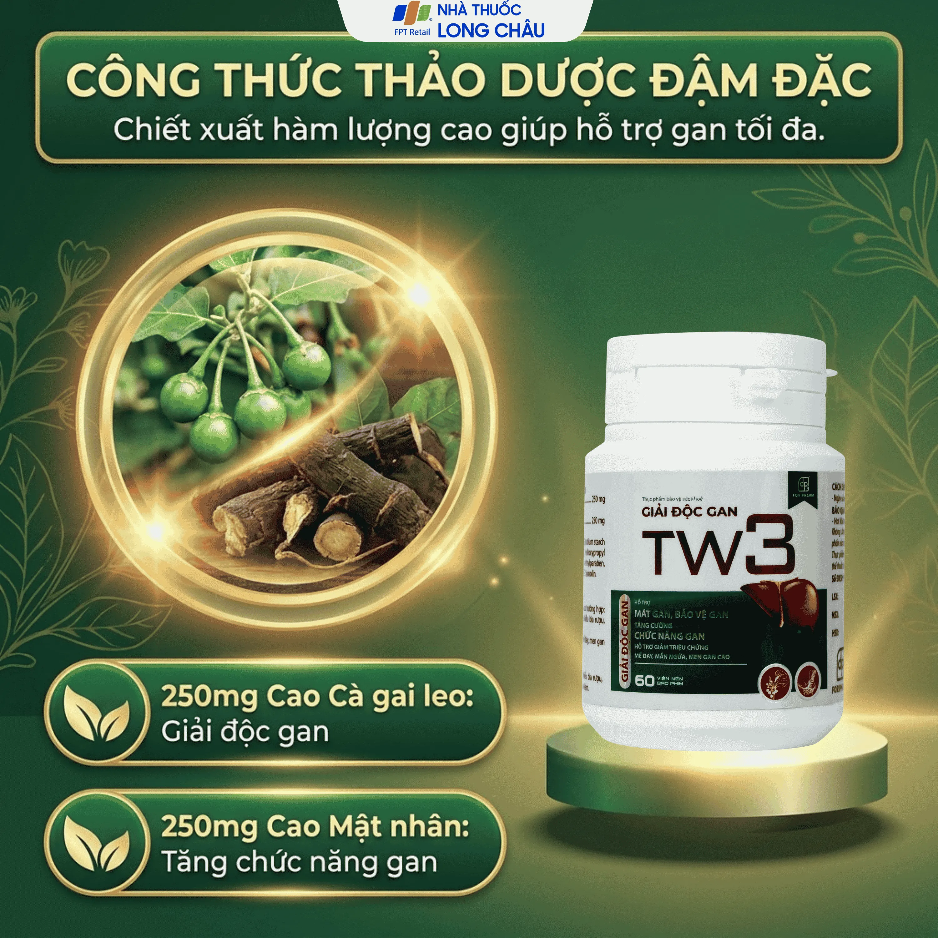 VIÊN UỐNG HỖ TRỢ MÁT GAN BẢO VỆ GAN, TĂNG CƯỜNG CHỨC NĂNG GAN GIẢI ĐỘC GAN TW3 FORIPHARM 60V 3