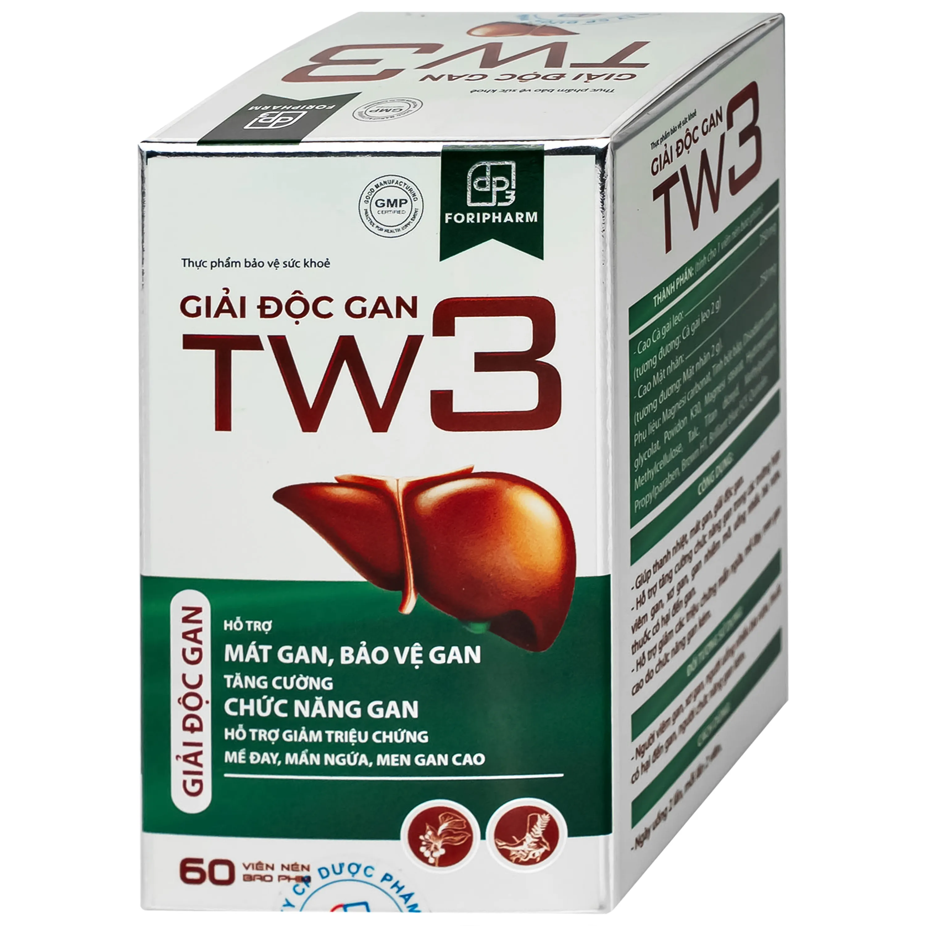 VIÊN UỐNG HỖ TRỢ MÁT GAN BẢO VỆ GAN, TĂNG CƯỜNG CHỨC NĂNG GAN GIẢI ĐỘC GAN TW3 FORIPHARM 60V 7