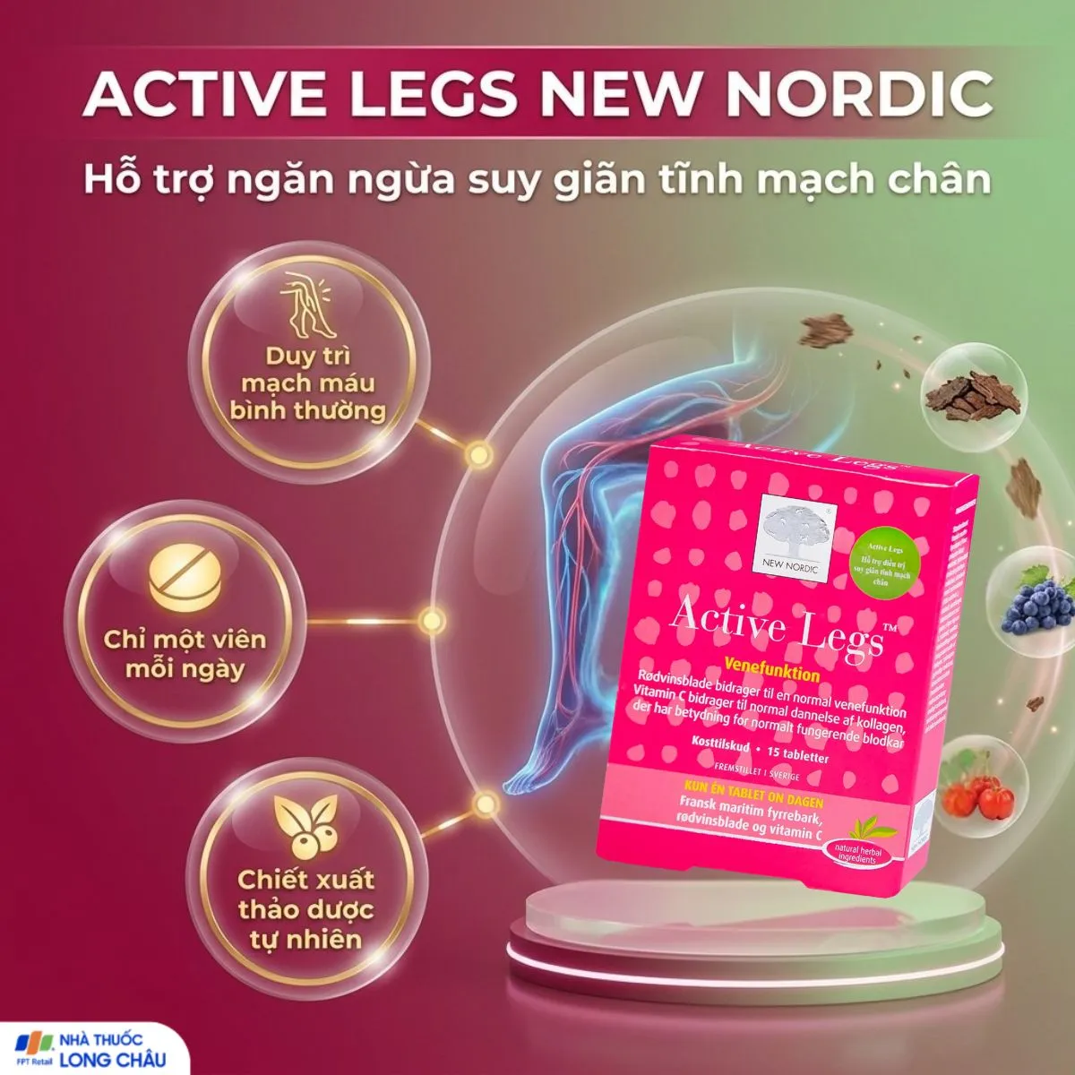 VIÊN UỐNG HỖ TRỢ PHÒNG NGỪA VÀ HỖ TRỢ GIẢM ĐAU SUY TĨNH MẠCH CHÂN ACTIVE LEGS NEW NORDIC 15V 2