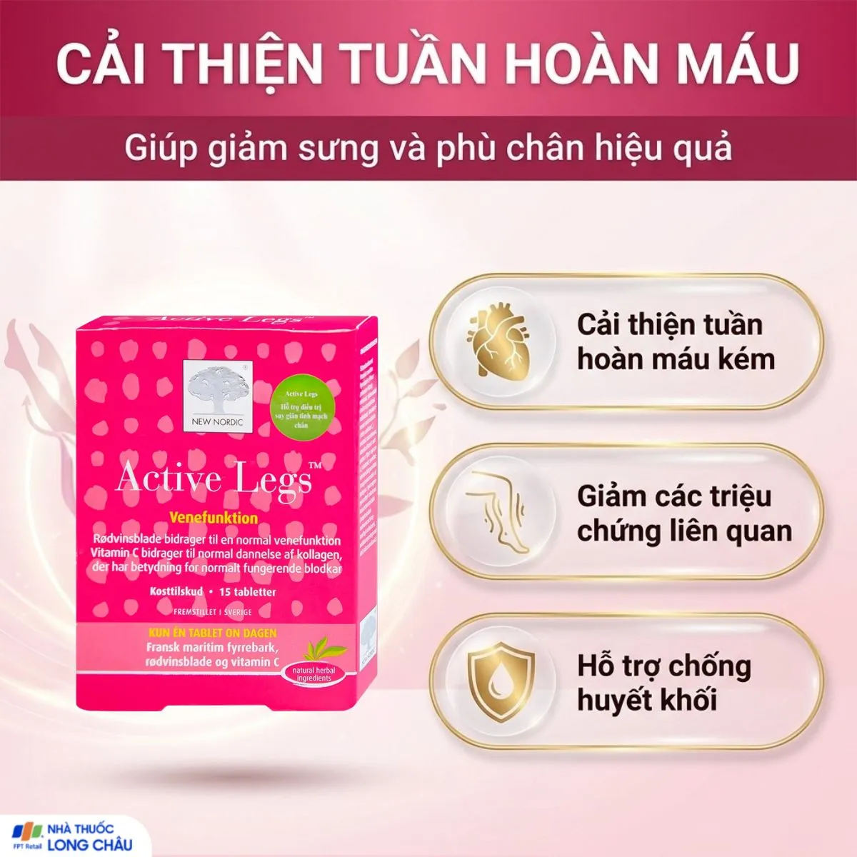 VIÊN UỐNG HỖ TRỢ PHÒNG NGỪA VÀ HỖ TRỢ GIẢM ĐAU SUY TĨNH MẠCH CHÂN ACTIVE LEGS NEW NORDIC 15V 3