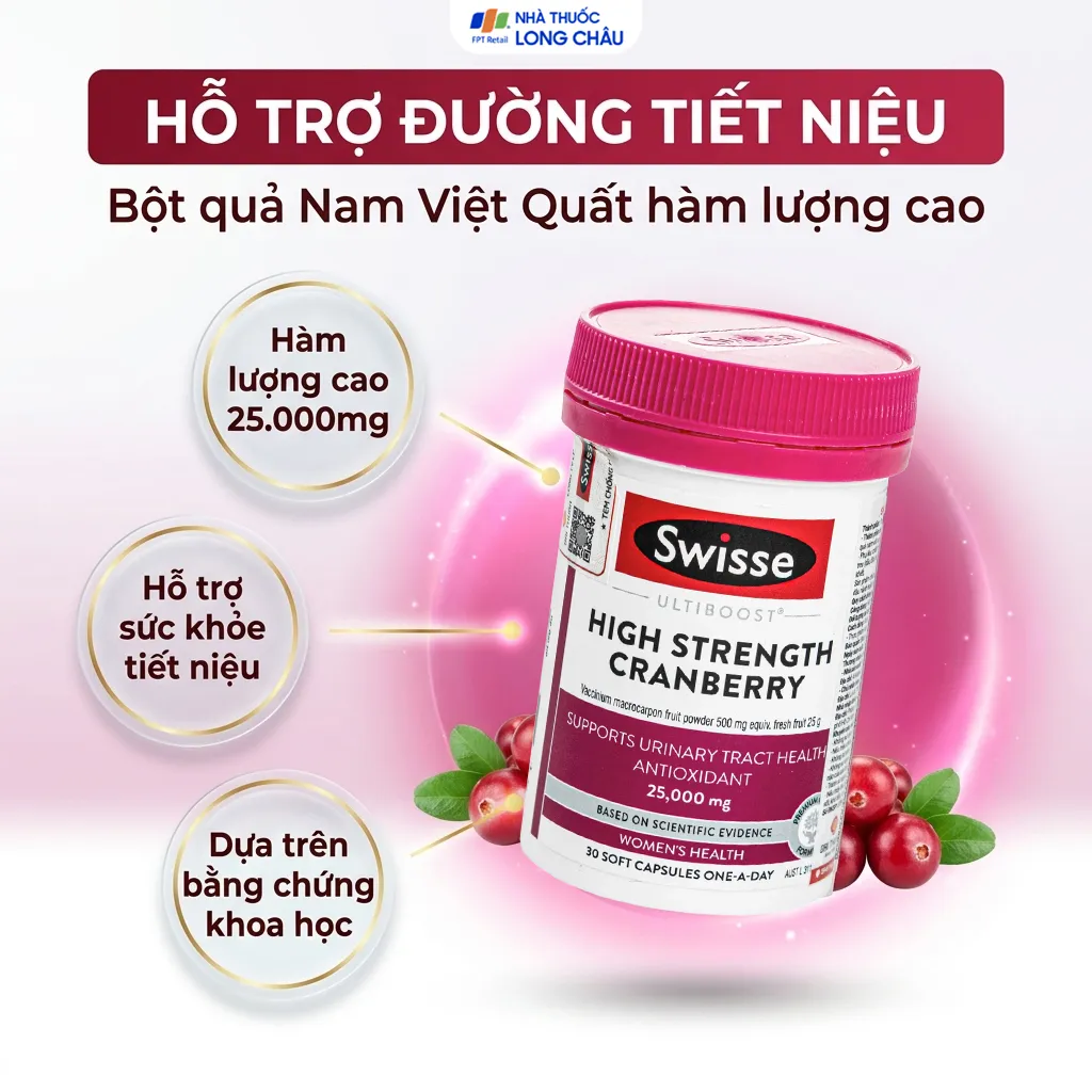 VIÊN UỐNG HỖ TRỢ SỨC KHỎE ĐƯỜNG TIẾT NIỆU SWISSE ULTIBOOST HIGH STRENGTH CRANBERRY 30V 2