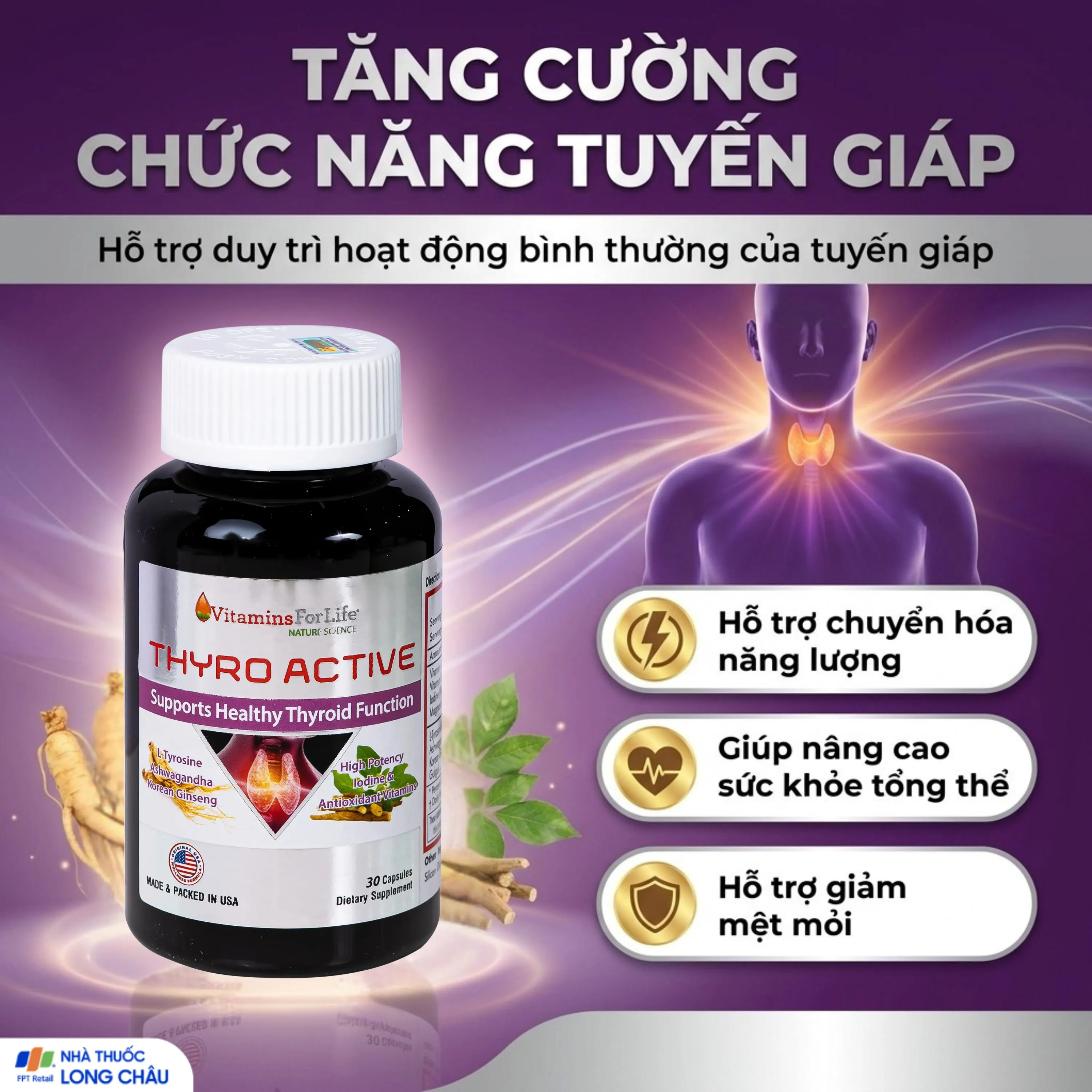 Thực phẩm bảo vệ sức khỏe Thyro Active - hỗ trợ và tăng cường sức khỏe tuyến giáp (Hộp 30 Viên) 2