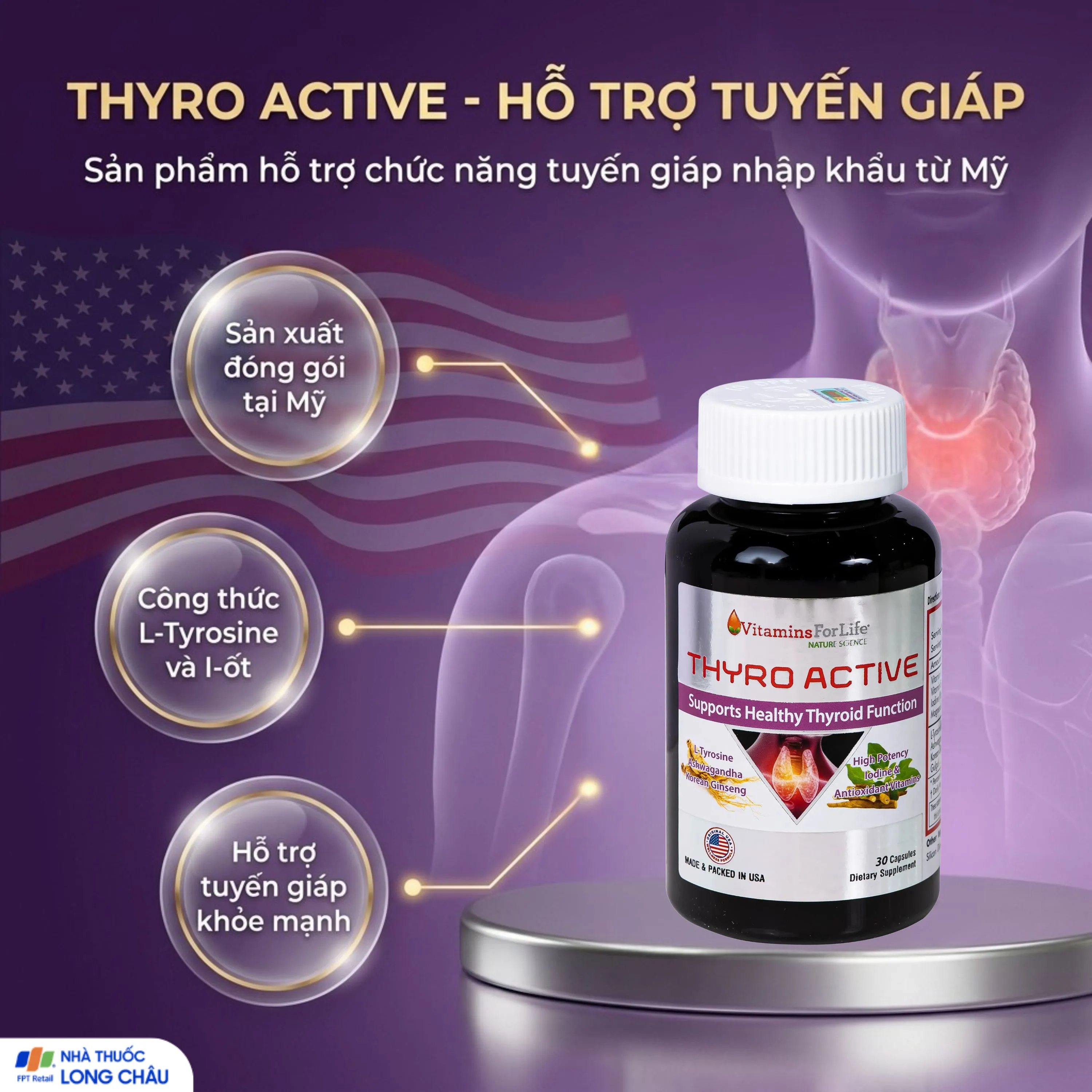 Thực phẩm bảo vệ sức khỏe Thyro Active - hỗ trợ và tăng cường sức khỏe tuyến giáp (Hộp 30 Viên) 3