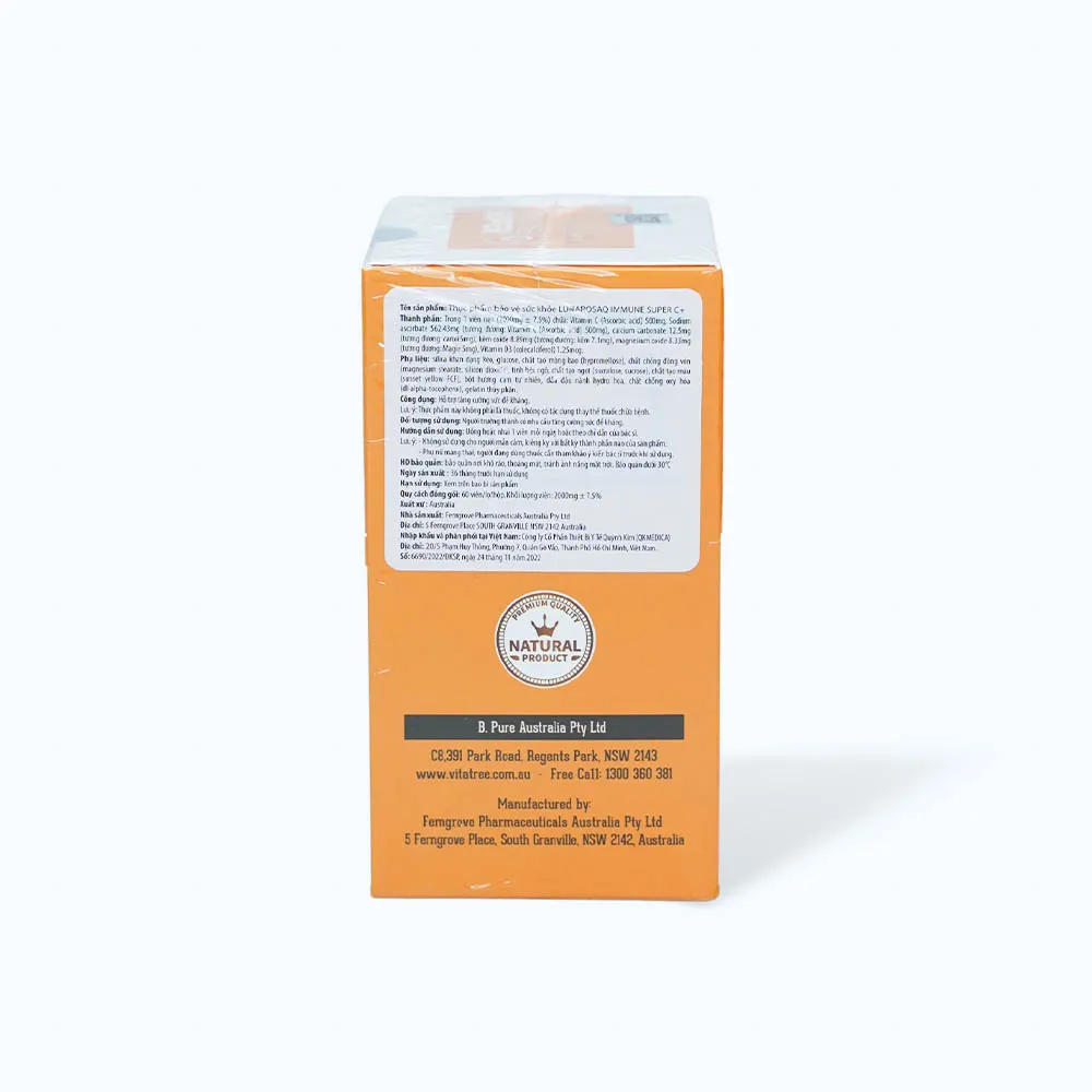 Viên uống hỗ trợ tăng sức đề kháng LunaRosaQ Immune Super C+ (Hộp 60 viên) 4
