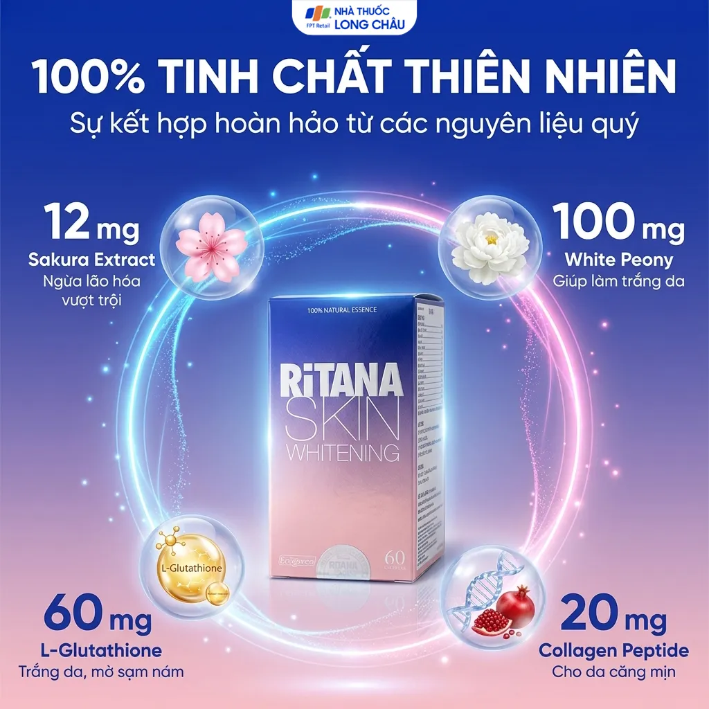 Viên uống Ritana Skin Whitening Ecogreen hỗ trợ da trắng hồng tự nhiên, giúp làm mờ sạn nám (60 viên) 3