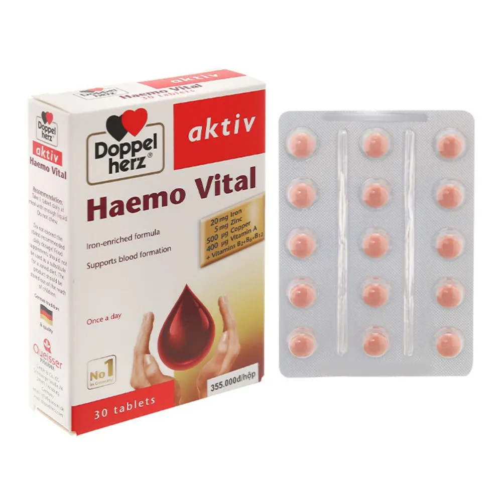 Viên uống Haemo Vital Doppelherz Aktiv phòng chống thiếu máu do thiếu sắt (30 viên)