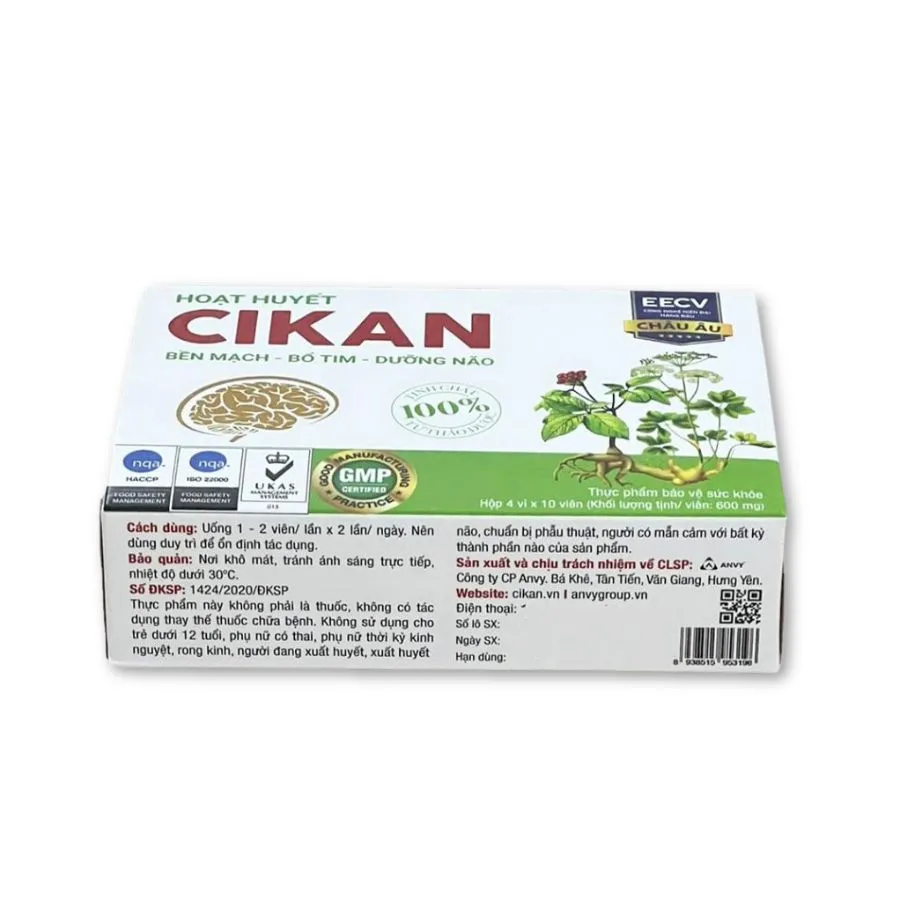 Viên uống Hoạt Huyết Cikan giúp bền mạch, bổ tim, dưỡng não (Hộp 40 viên) 2