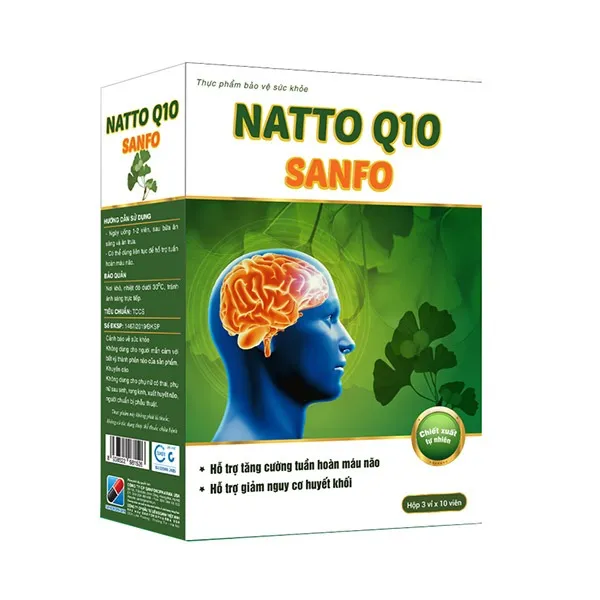 Viên uống hoạt huyết dưỡng não Natto Q10 Sanfo (Hộp 3 vỉ x 10 viên)