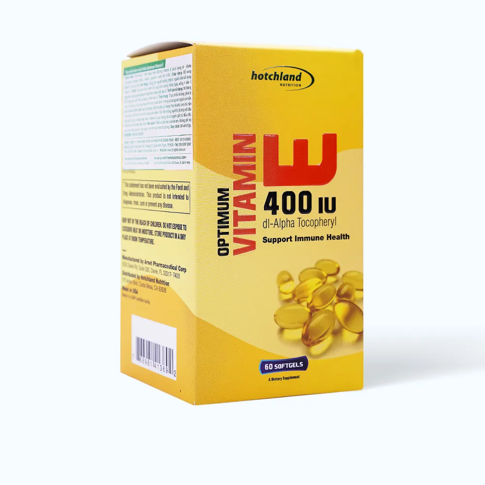 Viên uống Hotchland Optimum Vitamin E 400 IU (Hộp 60 viên) bổ sung vitamin E 2