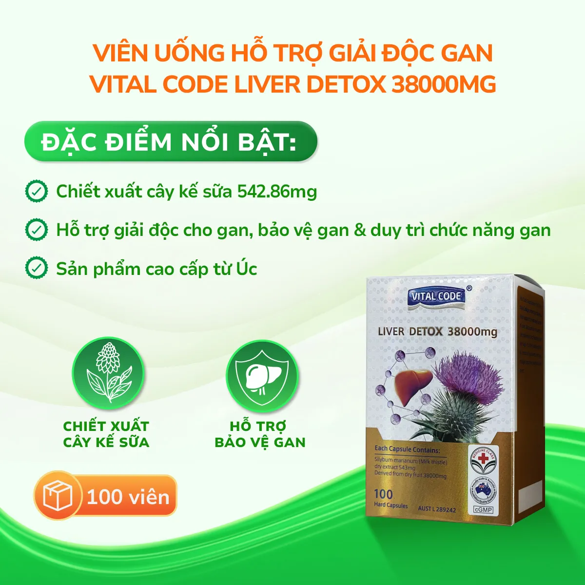 Viên uống Liver Detox 38000mg Vital Code hỗ trợ giải độc gan (Hộp 100 viên) 2