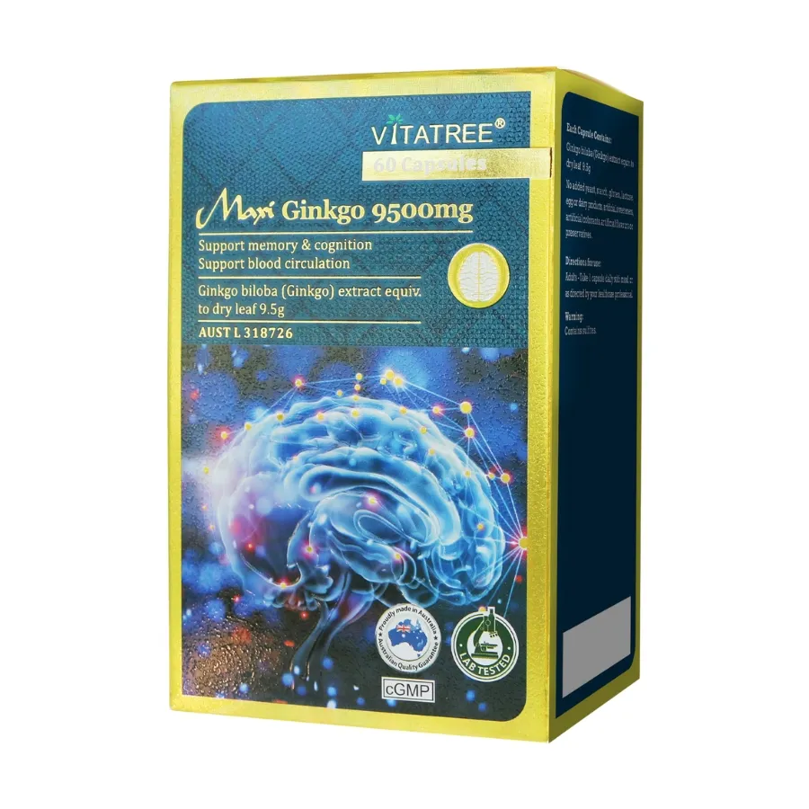 Viên uống Maxi Ginkgo 9500mg Vitatree hỗ trợ tăng cường tuần hoàn máu não (Hộp 30 viên)