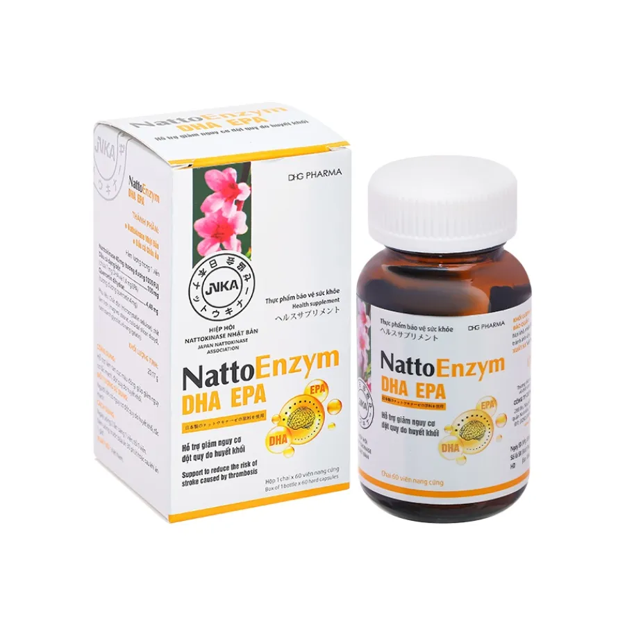 Viên uống NattoEnzym DHA EPA DHG Pharma hỗ trợ giảm nguy cơ tắt mạch, đột quỵ do huyết khối (60 viên)