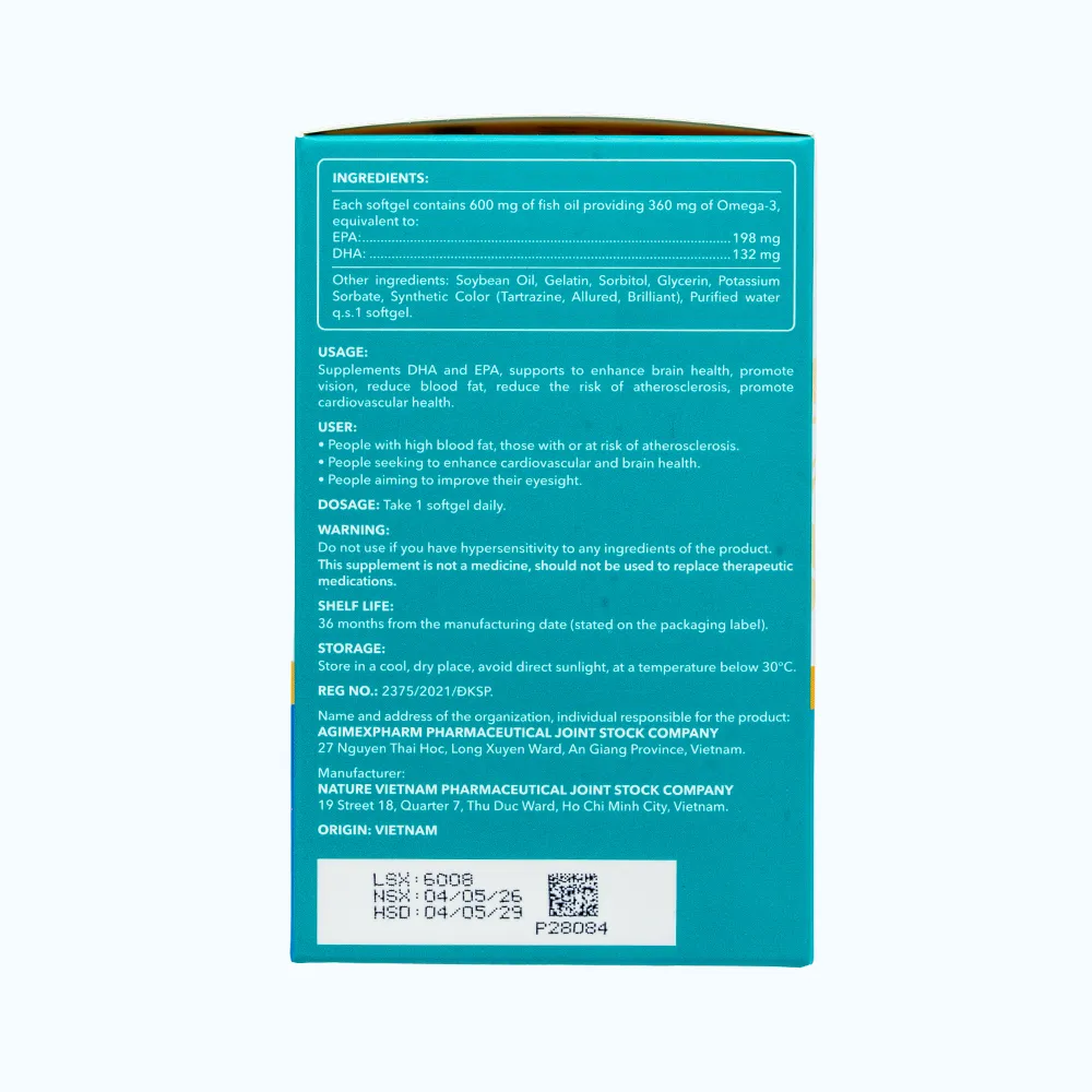 Viên uống Pharmacity Omega 3 Fish Oil bổ não, tim mạch (60 viên) 6