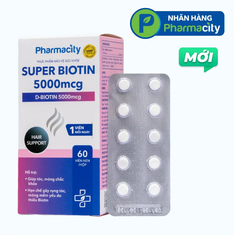Viên uống Pharmacity Super Biotin 5000mcg hỗ trợ hạn chế gãy rụng tóc, móng mềm (60 viên nén) 2