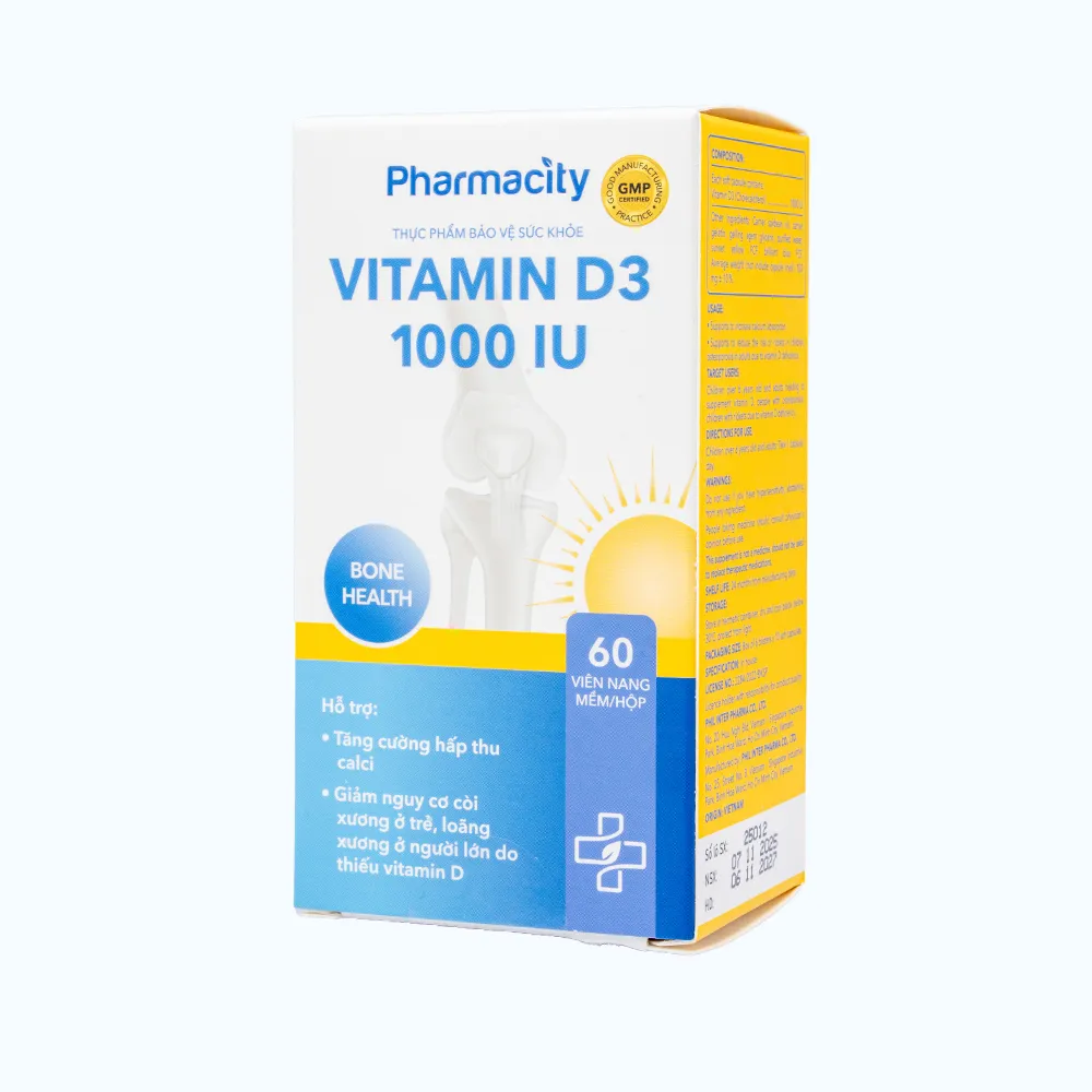 Viên uống Pharmacity Vitamin D3 1000 IU hỗ trợ tăng cường hấp thu Calci (60 viên nang mềm) 3