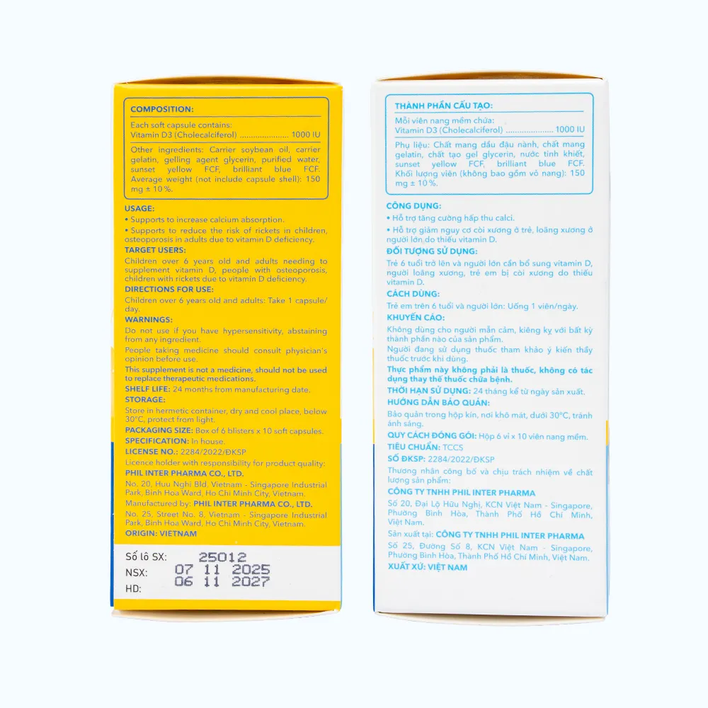 Viên uống Pharmacity Vitamin D3 1000 IU hỗ trợ tăng cường hấp thu Calci (60 viên nang mềm) 4