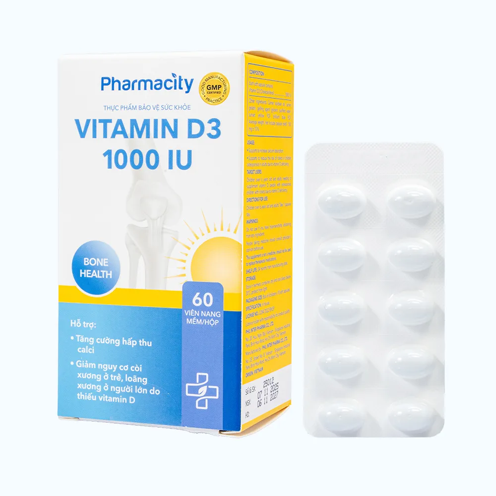 Viên uống Pharmacity Vitamin D3 1000 IU hỗ trợ tăng cường hấp thu Calci (60 viên nang mềm) 7