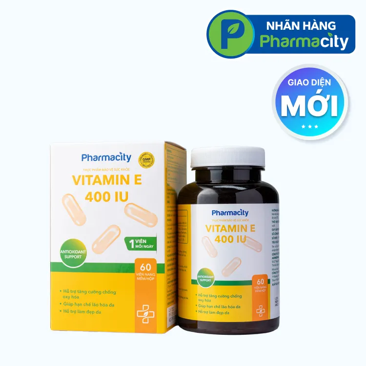 Viên uống Pharmacity Vitamin E 400IU (lọ 60 viên) làm đẹp da, chống oxy hóa