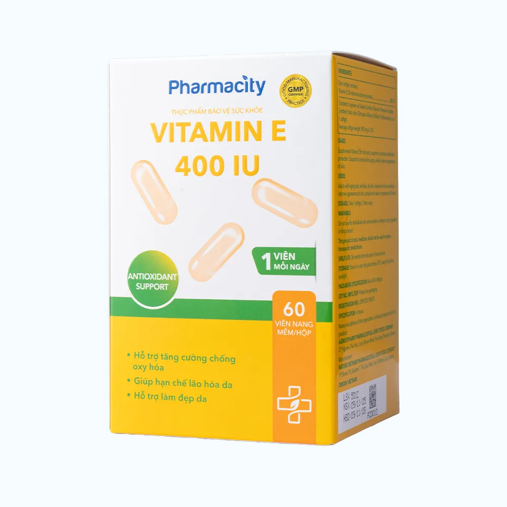 Viên uống Pharmacity Vitamin E 400IU (lọ 60 viên) làm đẹp da, chống oxy hóa 4